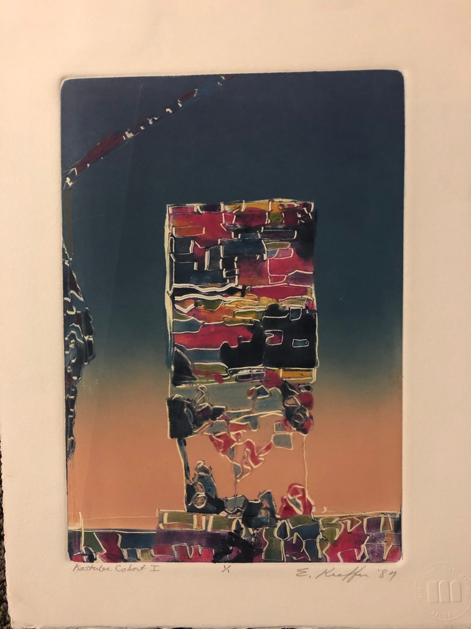 Ellen Kieffer - Monotype: Ellen Kieffer - Monotype (one off) Title: Kasterlee Cohort 1 Edition 1/1 Signed/Dated 1987 lower right Stamped lower right Dimension: 13 x 10