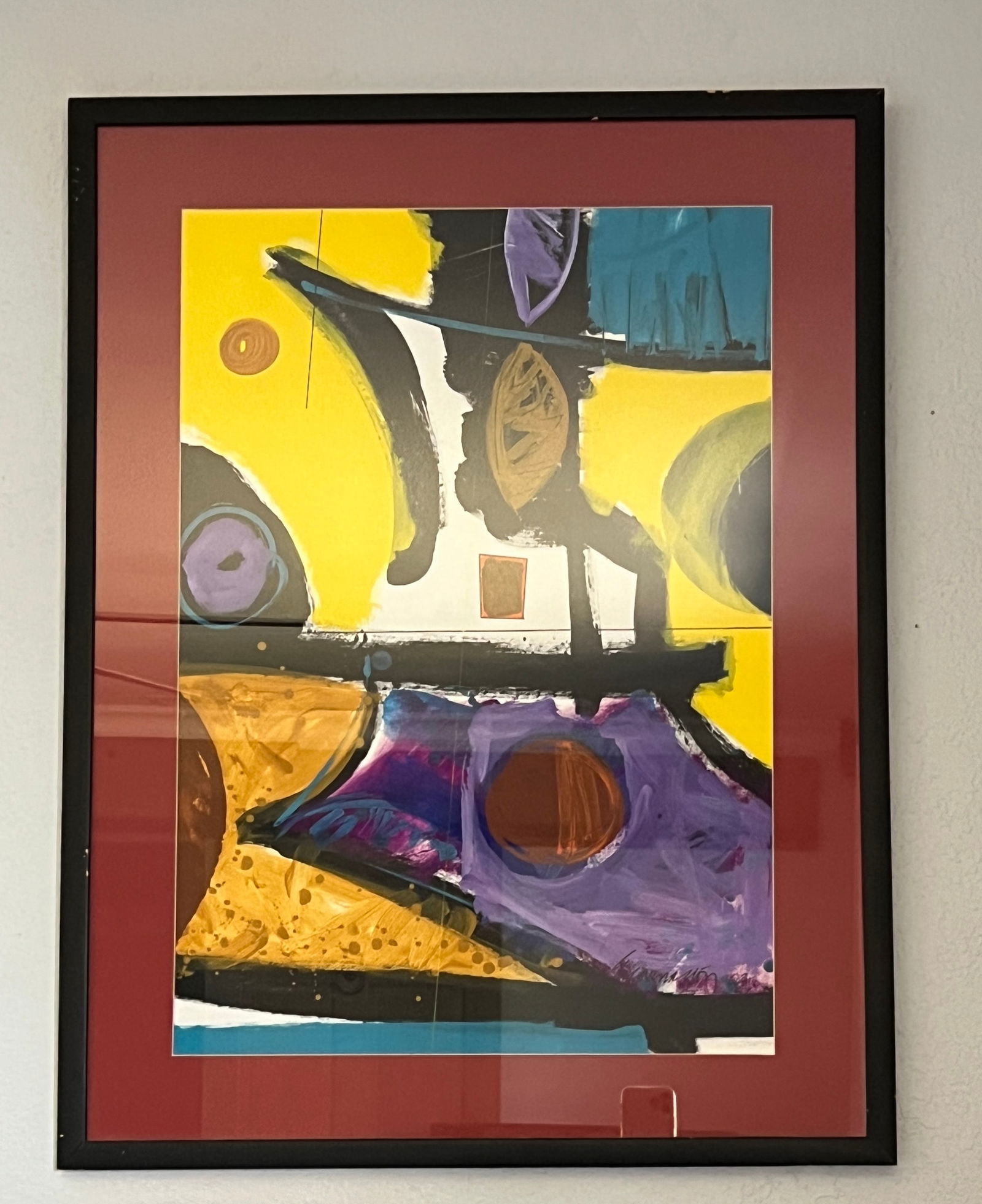 Ronaldo Encarnacion - Abstract painting: Ronaldo Encarnacion (Cuba) Abstract painting on paper. Signed and Dated '03. Vivid vibrant colors what he is known for. Frame: 33 x 25" Sight: 25 3/4 x 18"