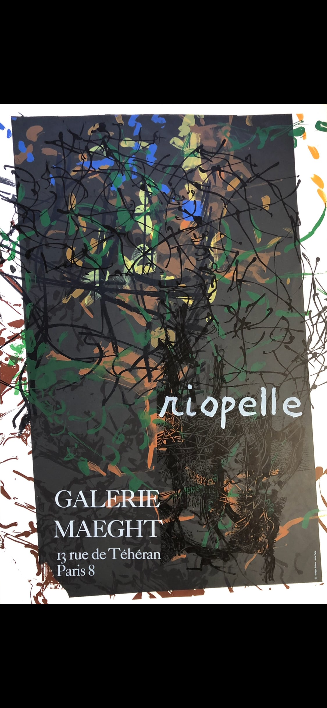 Riopelle - Galerie Maeght - lithograph: John Paul Riopelle (1923-2002) Canada Riopelle- Galerie Maeght 13 rue de Teheran- Paris Lower right: Maeght Editeur - Arte Paris 28 x 18 3/8" lithograph Surrealist/ Abstract