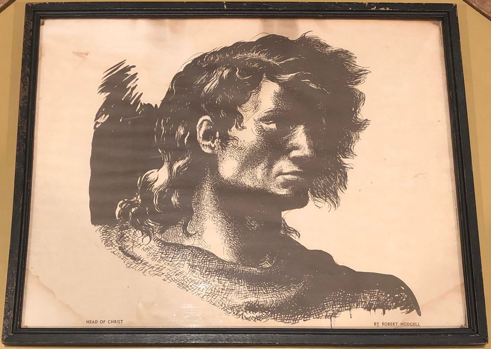 Robert Hodgell - " Head of Christ": Artist : Robert Hodgell Title: Head of Christ Type: Print Dimensions: Print: 13 5/8 x 10 3/4" Frame: 11 3/4 x 14 3/4"