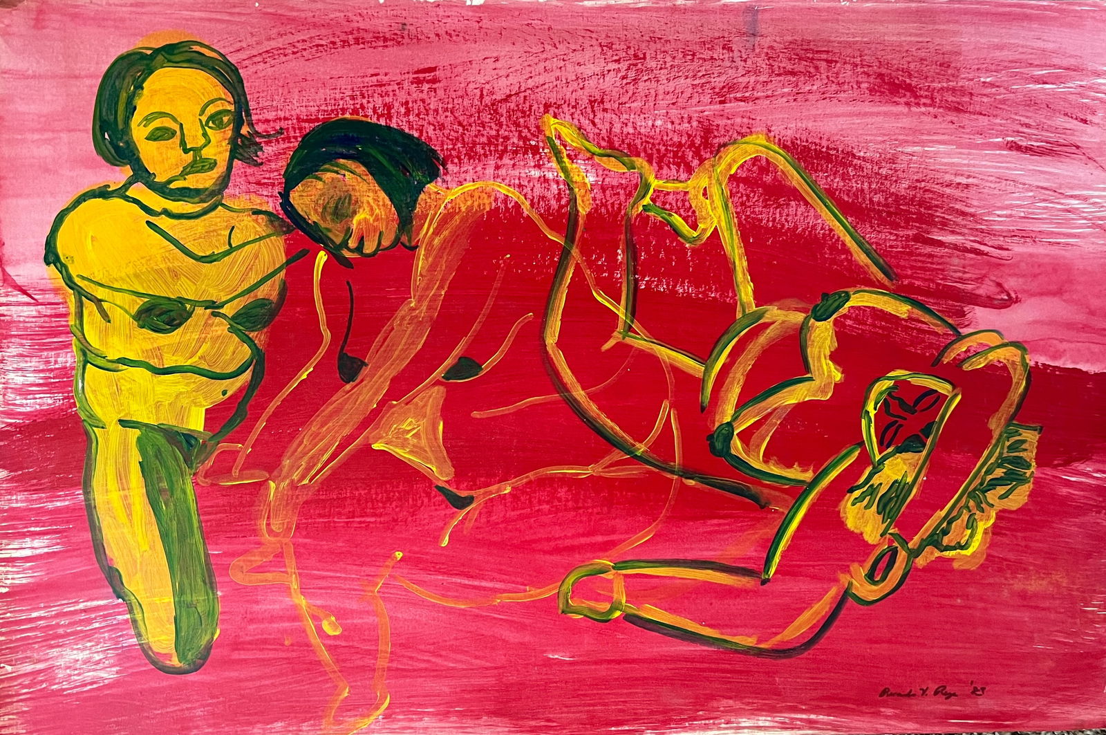 Ricardo Reza- Painting: Ricardo Reza - Painting on heavy stock paper. Watercolor and Paint Signed and Dated lower right. Year: 1983 Dimension : 24 x 36