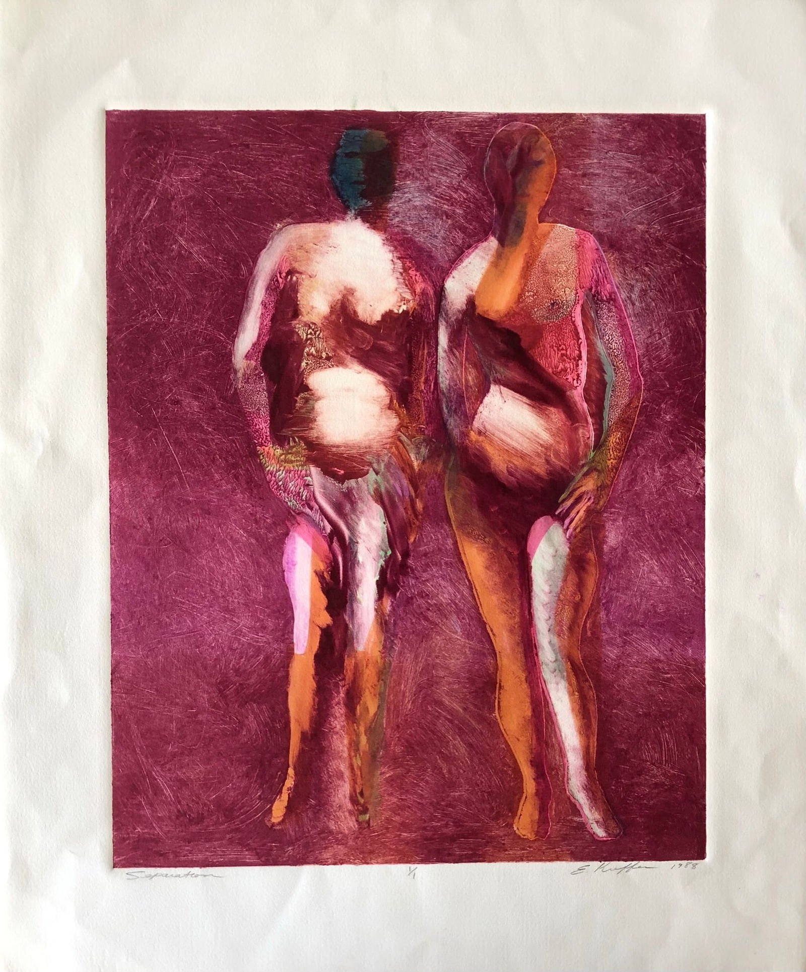 Ellen Kieffer- Monoprint: Ellen Kieffer - Monoprint (one off art work) Edition 1/1 Title: Separation Signed lower right Year: 1988 Dimension : 25 1/2 x 21 1/2"