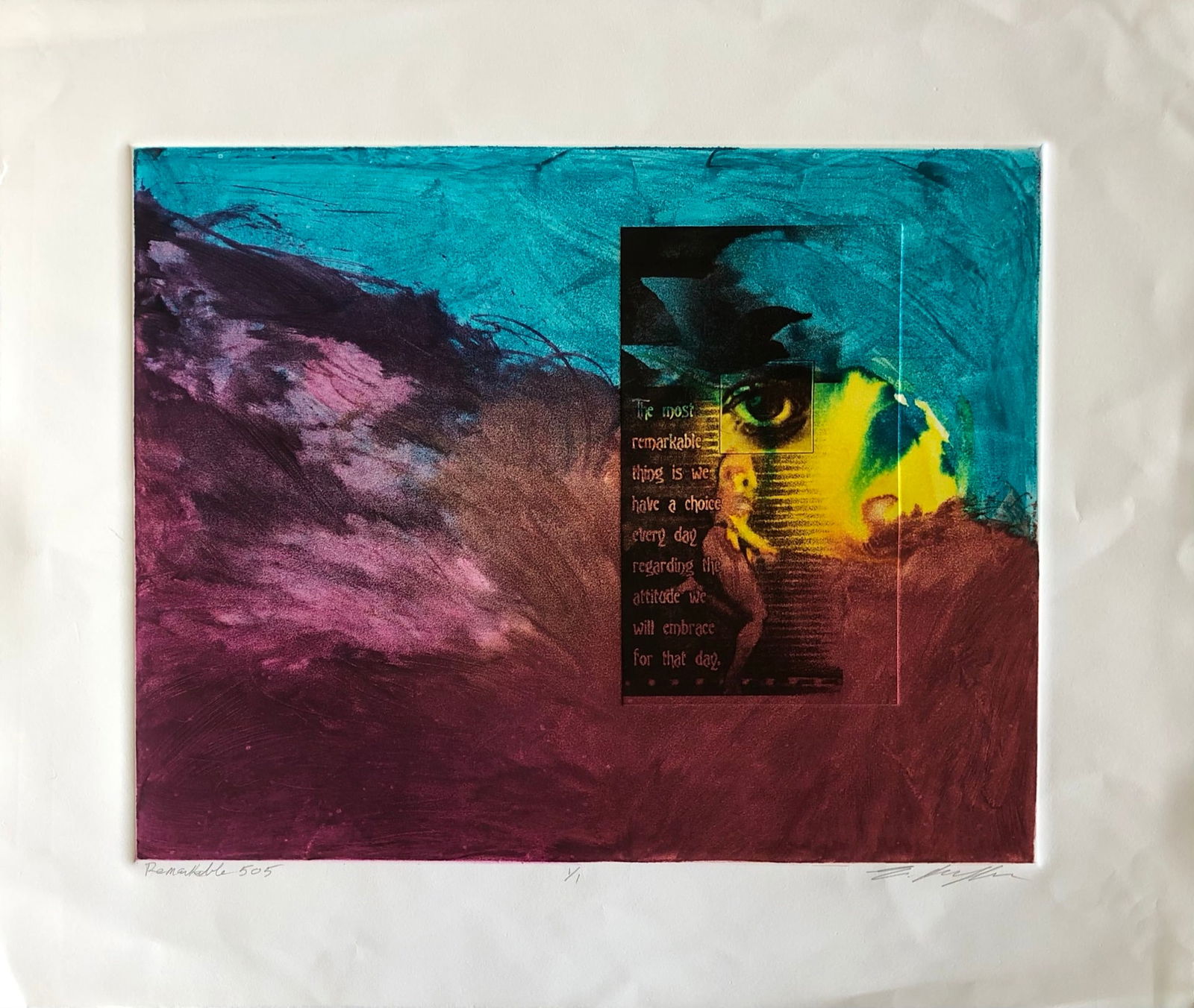 Ellen Kieffer- monoprint: Ellen Kieffer - Monoprint (one off art work ) Edition 1/1 Title: Remarkable 505 Signed lower right Dimension: 22 x 26" Kieffer was a bay area artist w/ a Masters of Fine Arts in Printmaking. Her first