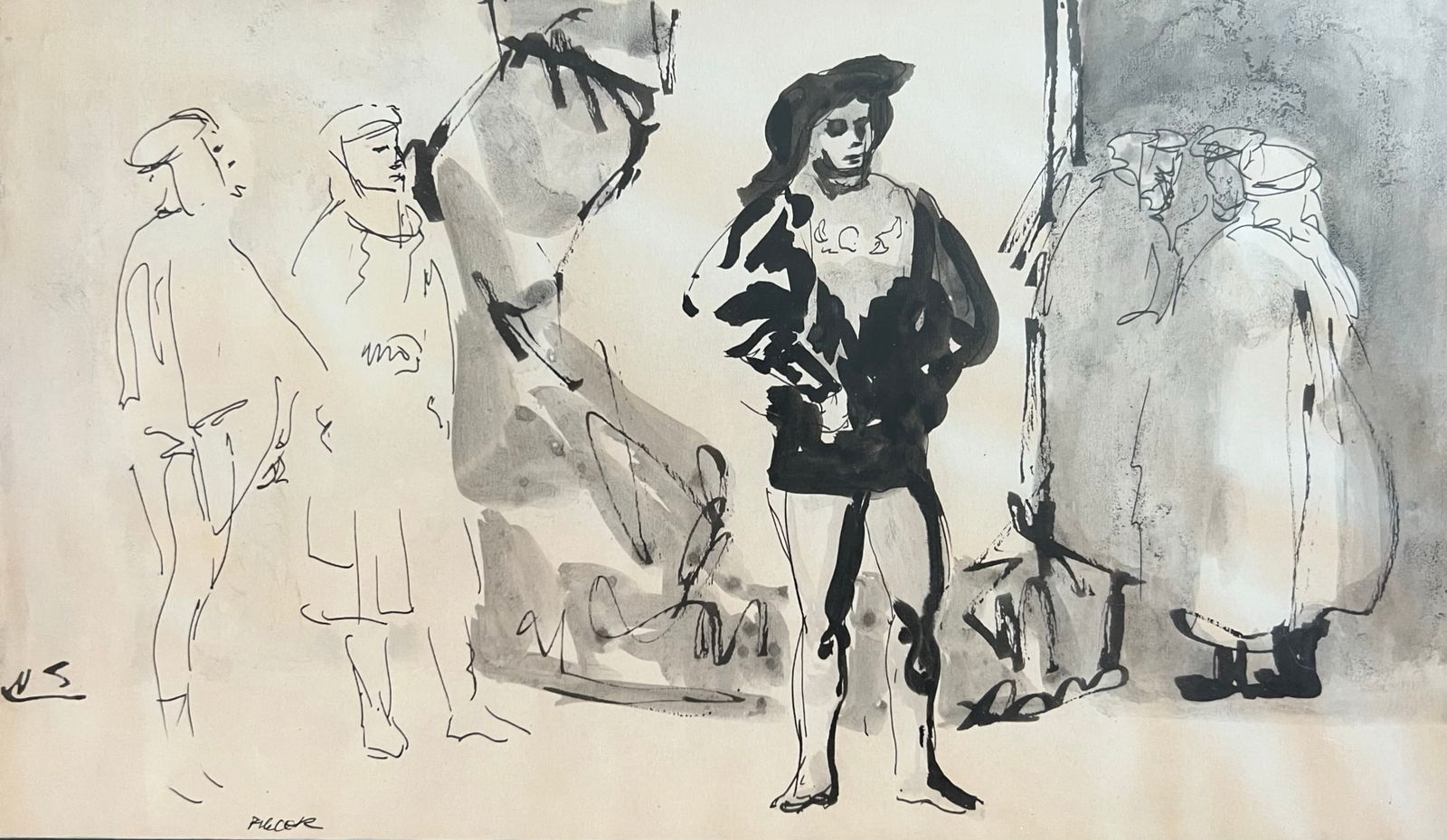 Ink and Watercolor on paper, signed - 2