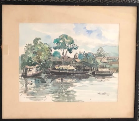 Muslim Saleh- Mid Century Painting: Muslim Saleh mid century watercolor in vintage frame Signed lower right and dated 1967 (or '69) Frame: 16 x 19" Site: 10 1/2 x 13 1/2"