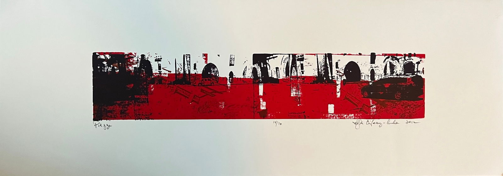 Roger O' Leary Archer (1947-2021) Signed: Roger O' Leary Archer - Title : Piazza Edition: 14/20 Signed lower right and Dated 2012 Dimension: 11x30" Beautiful colors Archer was a master of color and printing techniques. He was