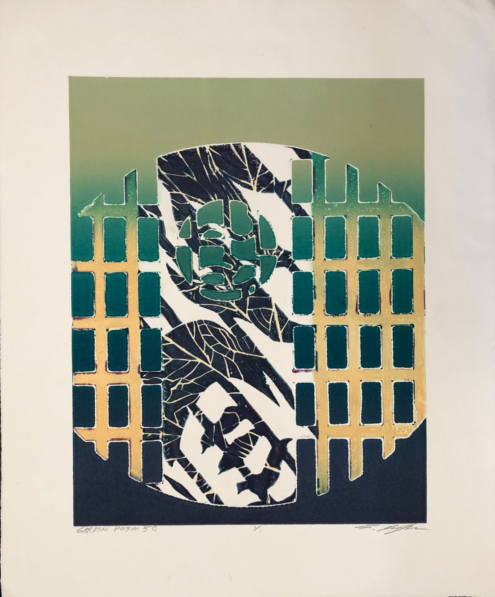 Ellen Kieffer- Monoprint: Ellen Kieffer - Monoprint (one off art work) Edition 1/1 Title: Garden Poem 5C Signed lower right. Dim 25 x 22"