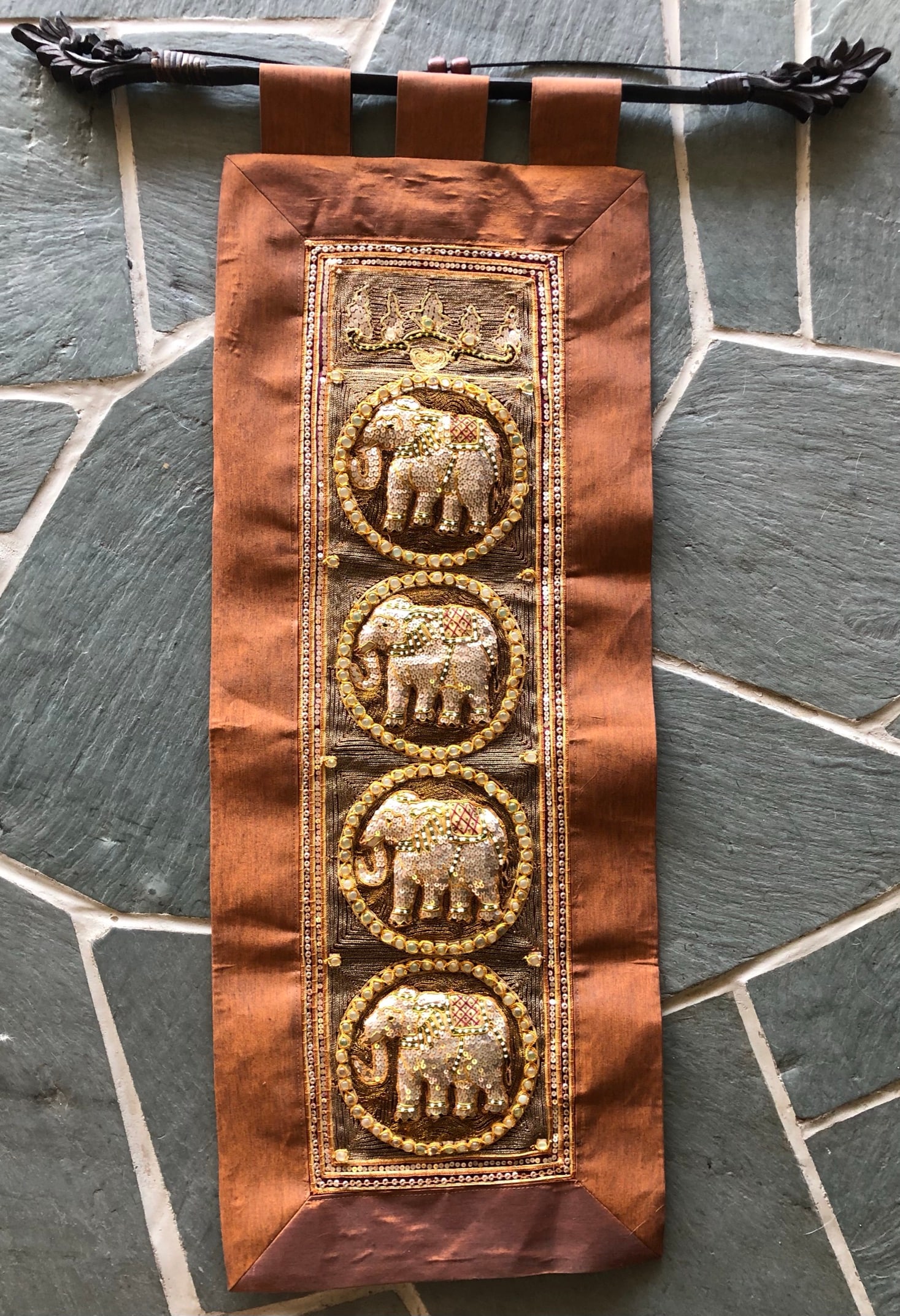 Scroll - Elephants: Beautiful scroll - Dimensions: 39 x 14" Rod: 29"