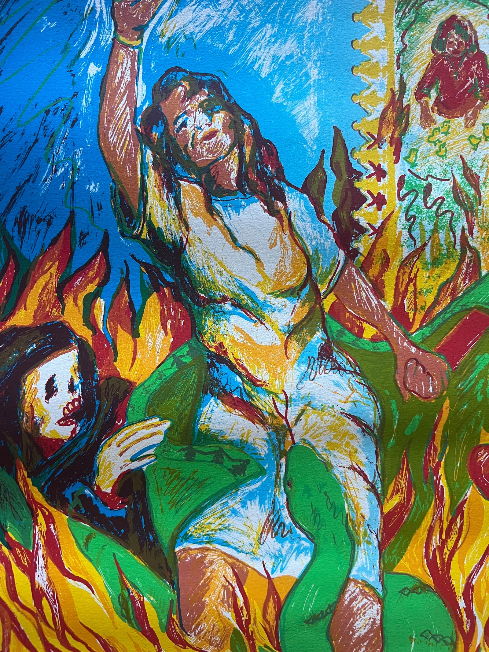 Alma Lopez -lithograph: Alma Lopez - Title: Genesis Edition: 22 / 60 Dimension: 26 x 20" Lithograph SHG Watermark (Self Help Graphics Printers) Very strong colors, scarce print. Lopez work has been