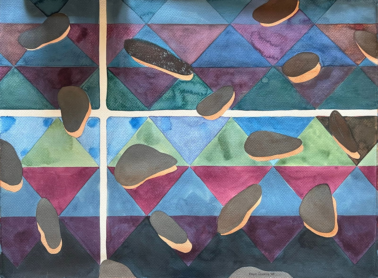 Karyn Zarubica - 1969 painting: Karyn Zarubica - Watercolor and other paint on thick brown paper. Signed/Dated '69 bottom Dimension: 20 x 26 1/2" Provenance: Artist Studio. Very talented artist.