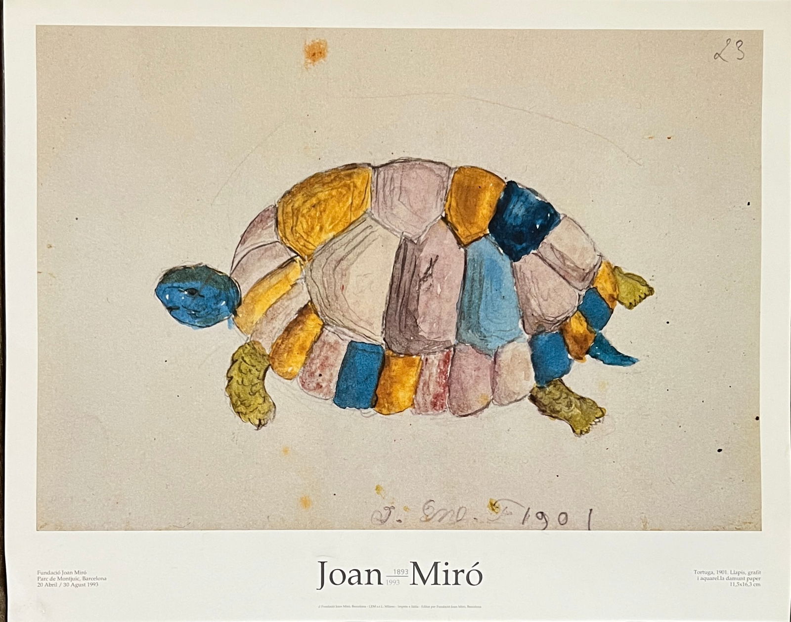 Joan Miro (1893-1993) "Tortuga 1901": Joan Miro ( 1893-1993) Foundation Joan Miro - "Tortuga 1901" Poster 15 3/4 x 19 3/4"