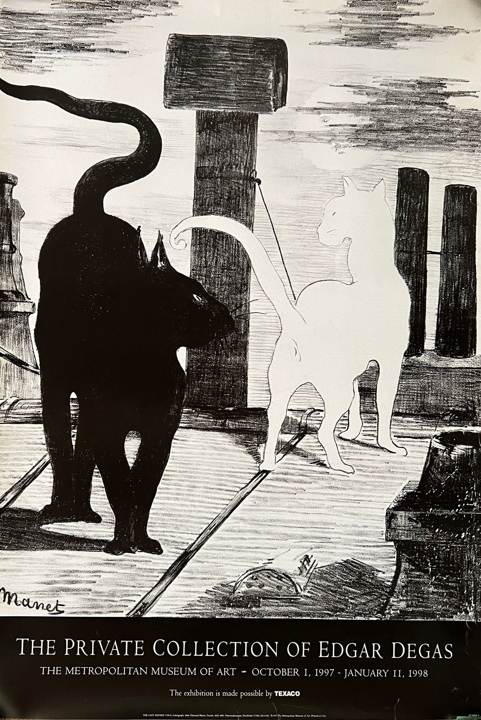 The Private Collection of Edgar Degas: The Private Collection of Edward Degas- The Metropolitan Museum of Art 10/1/97-1/11/98. Image of "The Cats Rendez-Vous" Edward Manet 1997. Dimension: 38 x 26"