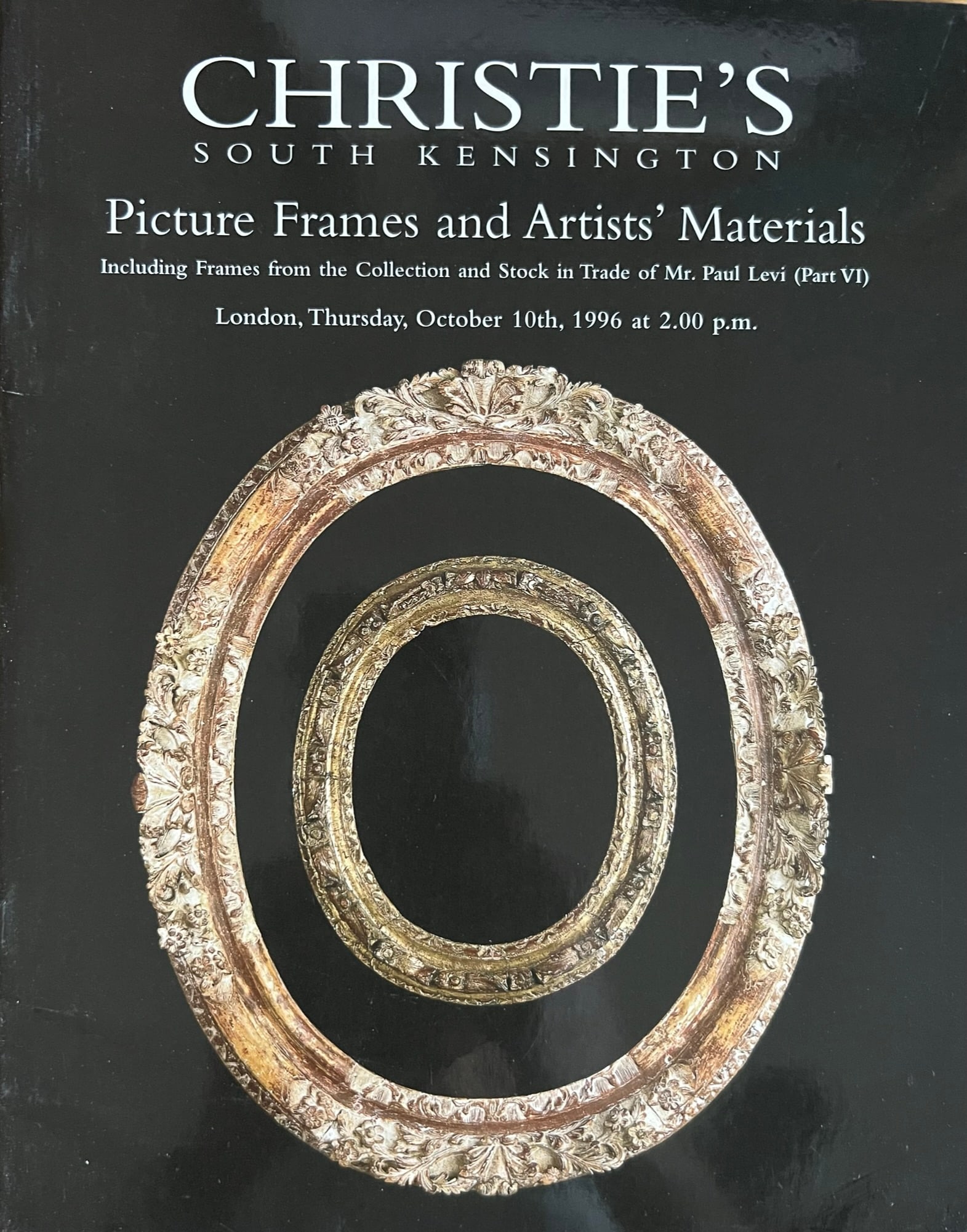 Christies Catalog London 1996: Christies South Kensington Catalog 10/10/96 London - Picture Frames and Artist Materials