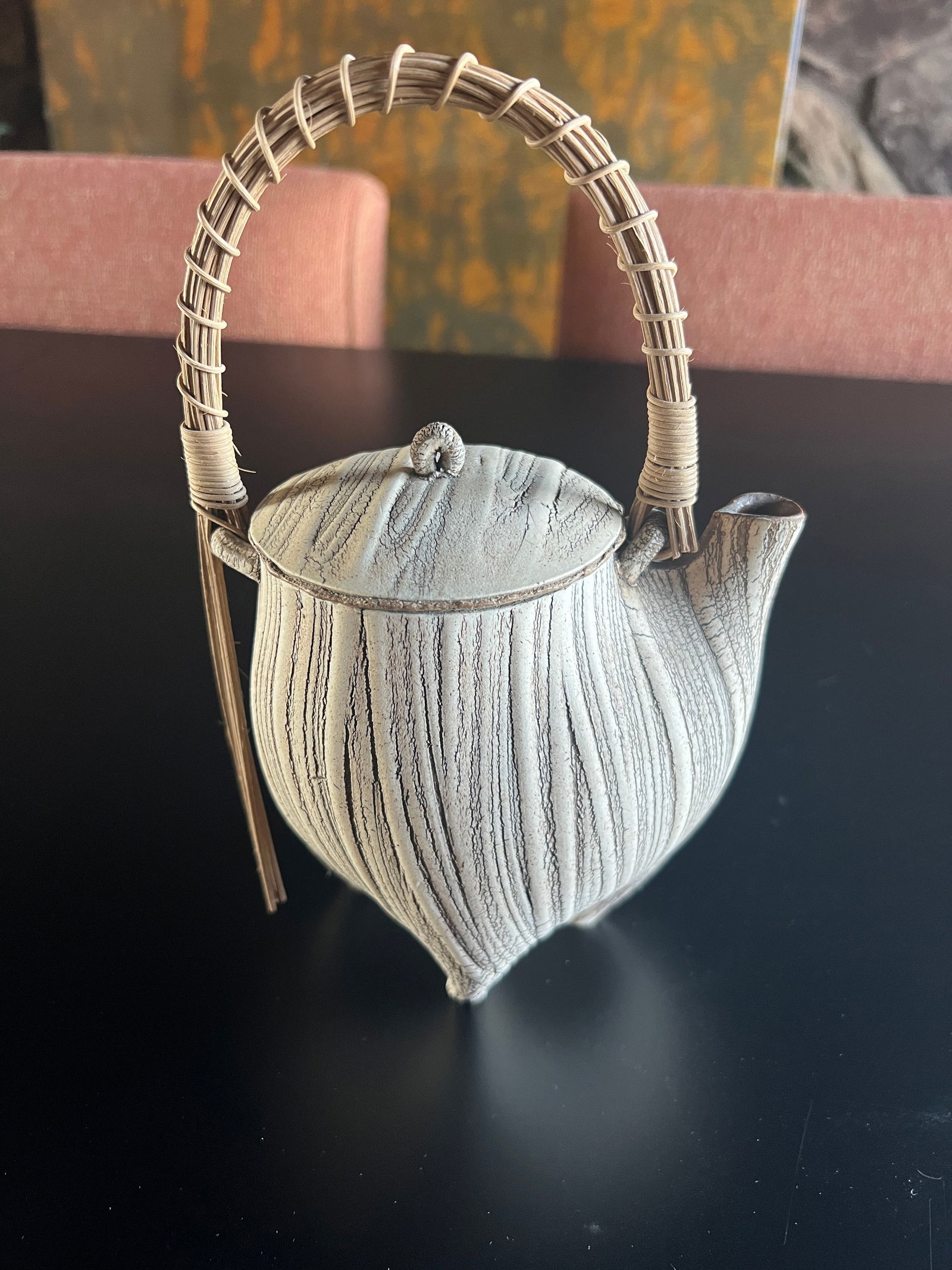 Akira Satake- Signed Tea Pot: Akira Satake - Signed (Chiselled) 5"height not incl handle 9"incl handle x 5 1/2 x 4 1/2