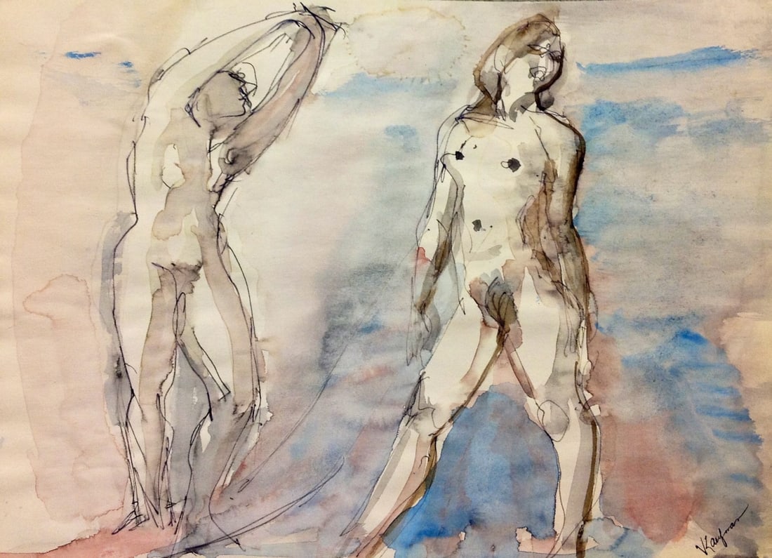 Verna Kaufman - Mid Century nudes: Verna Kaufman - Ink and Watercolor on paper. 8 x 11" Signed. Great work.