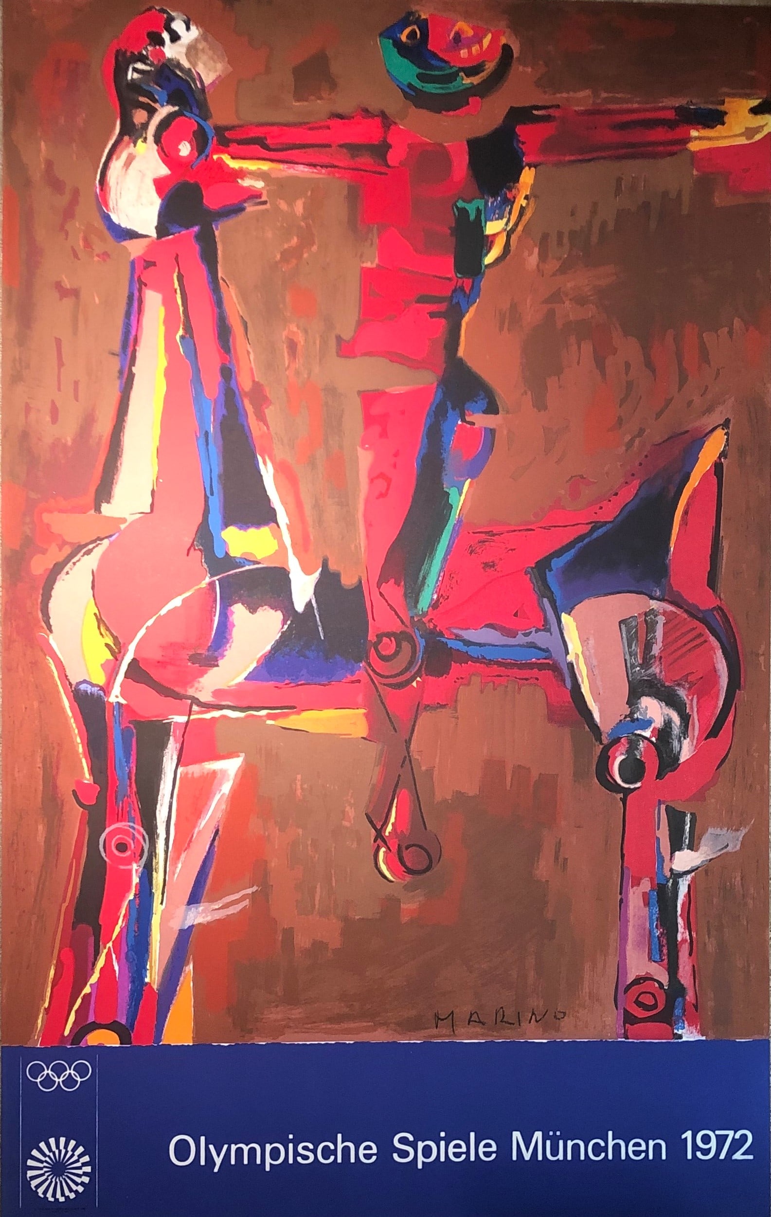Marino Marini vintage poster: Artist: Marino Marini. (1901-1980). VINTAGE ORIGINAL Italian Olympische Spiele Munchen 1972 . Published by Edition Olympia. Printer: Mourlot Dimension: 39 1/2 x 25. Lithographic Poster. Signature in
