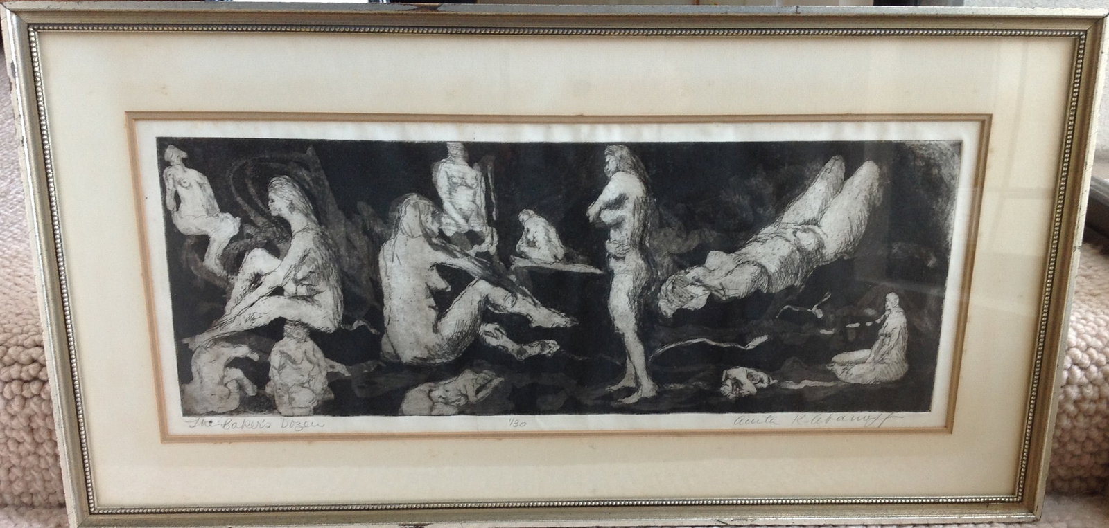 Anita Klebanoff - "The Bakers Dozen" 1/30 Nude - Rare: Artist: Anita Klebanoff. (Born London) Title: The Bakers Dozen Medium: etching Edition: Edition of 30. Numbered 1 / 30 Printed and Published by: Maeght Framed: Yes , with glass Dimension: Framed- 15