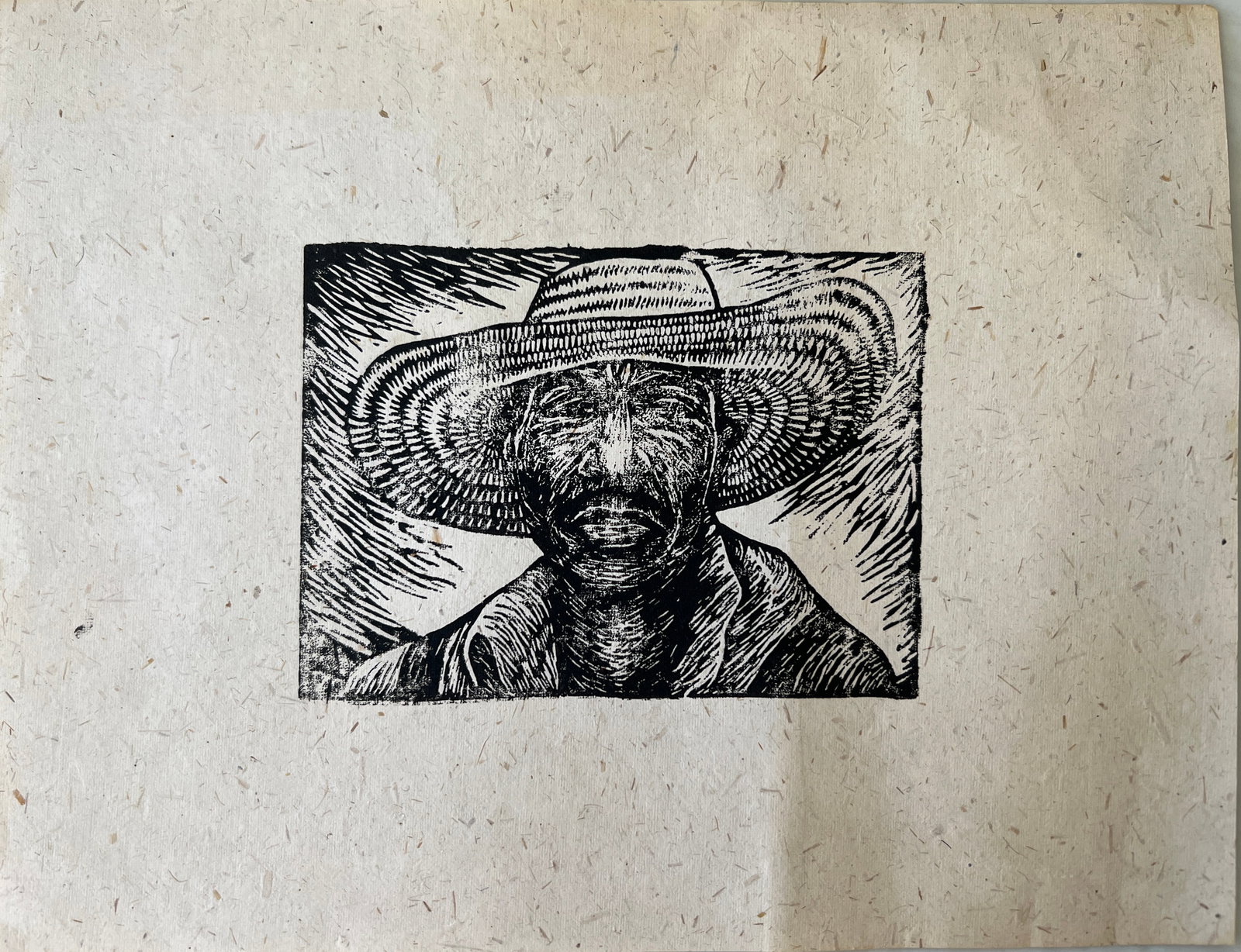 Elizabeht Catlett sharecropper woodblock: Title: Sharecropper Sheet 8.5 x 11 Image 4 x 5.5 Iconic image that powerfully depicts an anonymous black woman tenant farmer, elevating the working poor with heroic dignity through strong lines, high