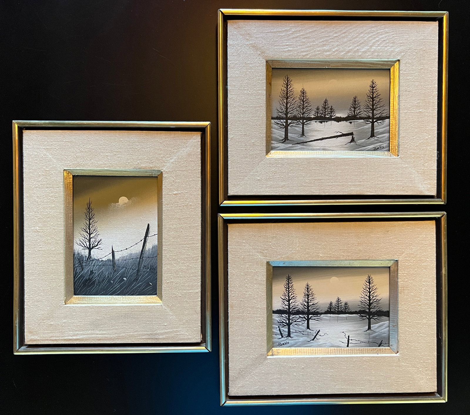 Albert T. Purvis (1938-2018) Oil Pantings: Albert T. Purvis (1938-2018) 3 oil paintings in matching frames. 1. painting 5 x 7" frame 10 1/4 x 12 1/2 2. painting 5 x 7" frame 10 1/4x 12 1/2 3. painting 7x5" frame 12 1/2 x 10 1/4 All signed on