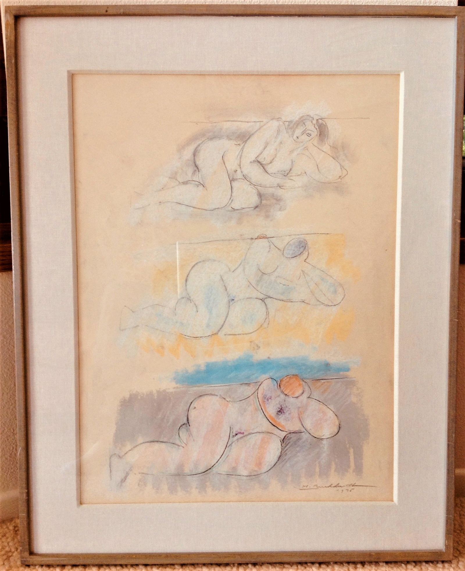 Hans Gustav Burkhard "Nude Story" 1975, Pastel on: Hans Gustav Burkhard is a very prominent artist, born in Switzerland, moved to NY. He is carried in permanent collections in many select major museums such as Metropolitan Museum of Art, Whitney