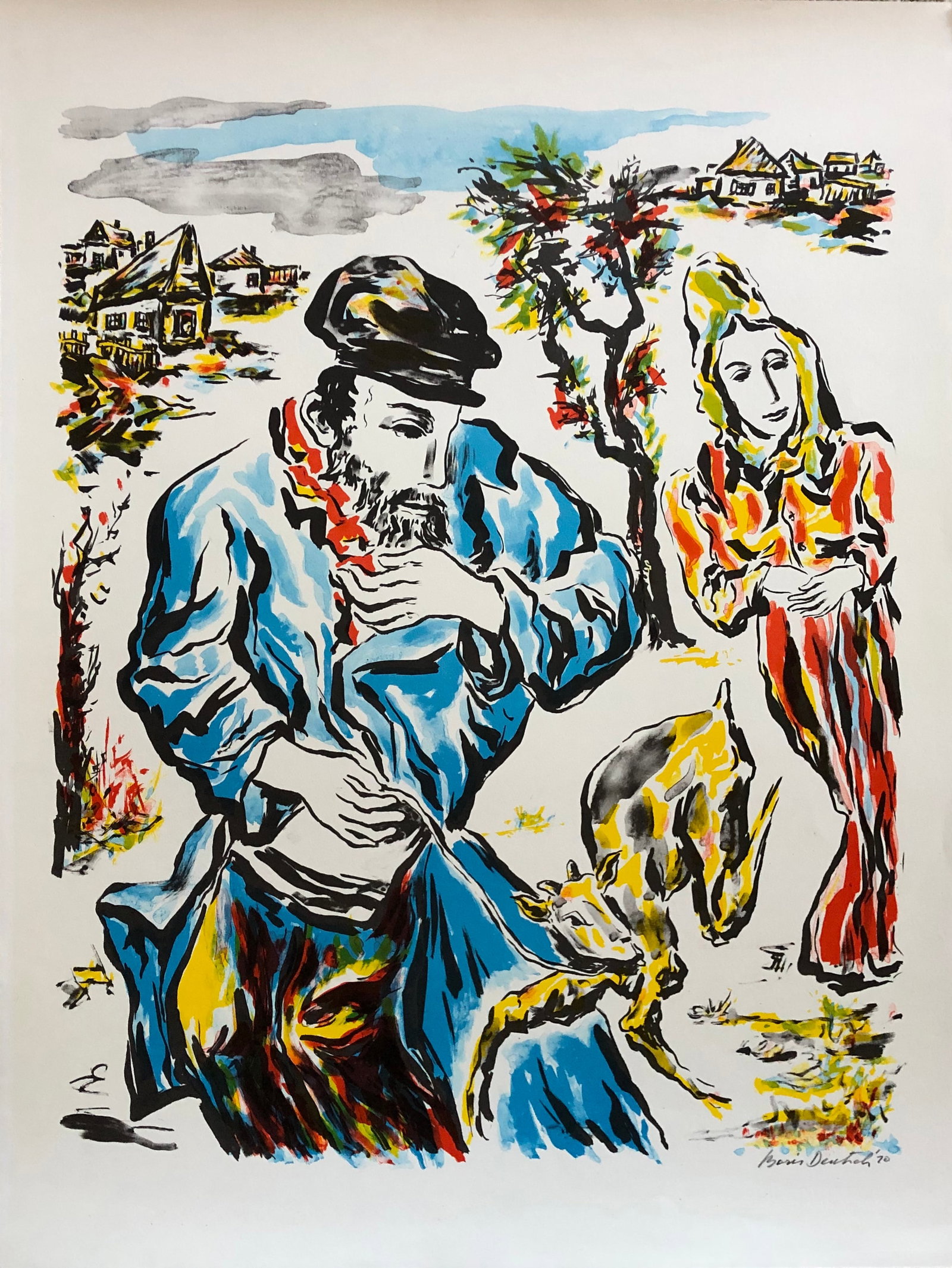 Boris Deutsch (1892-1978) Lithuania: Boris Deutsch - Beautiful Print. Signed Lower Right. KISTLER printing. Rivas watermark lower right. Dimension: 26 x 20 Modernist figurative painter. First solo exhibition at the Los Angeles Musuem in