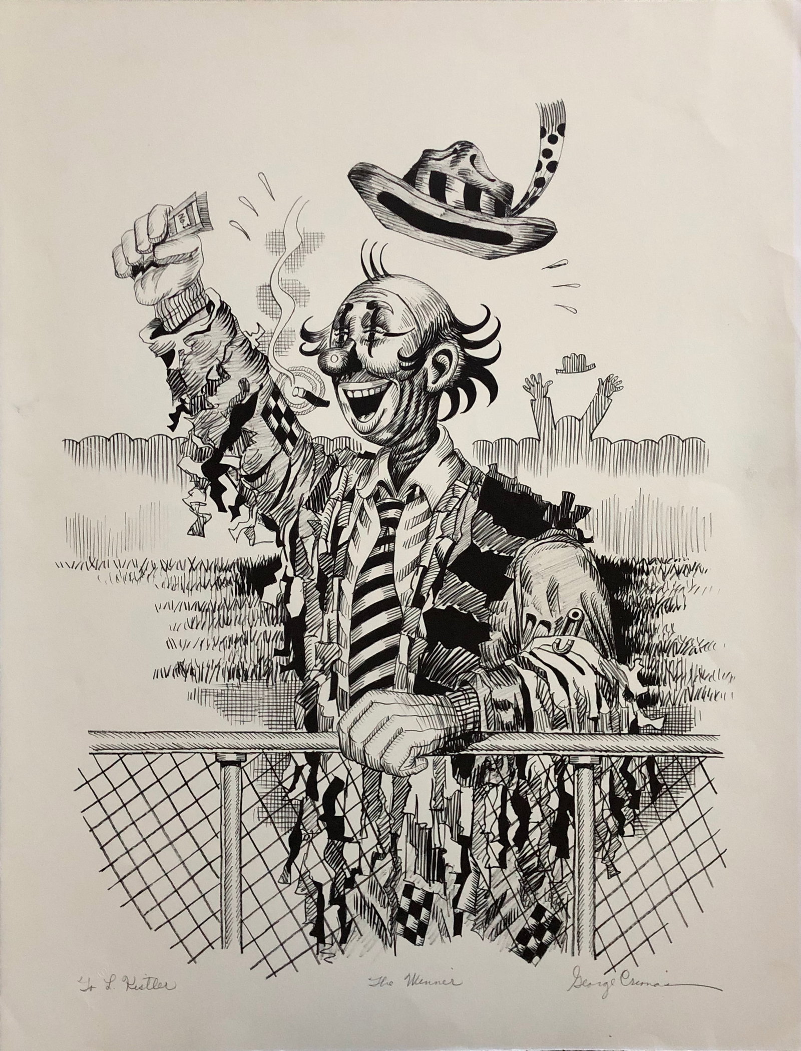 George Crionas (1925-2004) USA - RARE ONE OFF KISTLER PRINT: George Crionas - " The Winner" Lithograph. Lithographer: KISTLER. Has kistler blindstamp lower right. Inscribed to L R Kistler (kistler was the best lithographer in the country). This is NOT part of