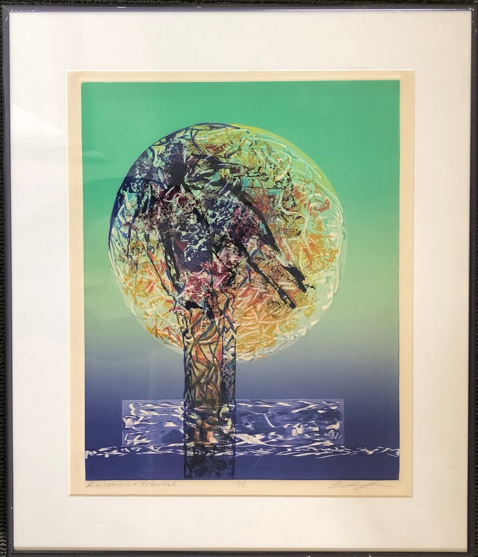 Ellen Kieffer - Signed: Ellen Kieffer - Beautiful one off print (monograph) Title: Limitations and Potential Edition No 1/1 Signed lower right. Frame: 27 x 23" Site: 23 3/4 x 16 3/4" Kieffer was a bay area artist w/ a