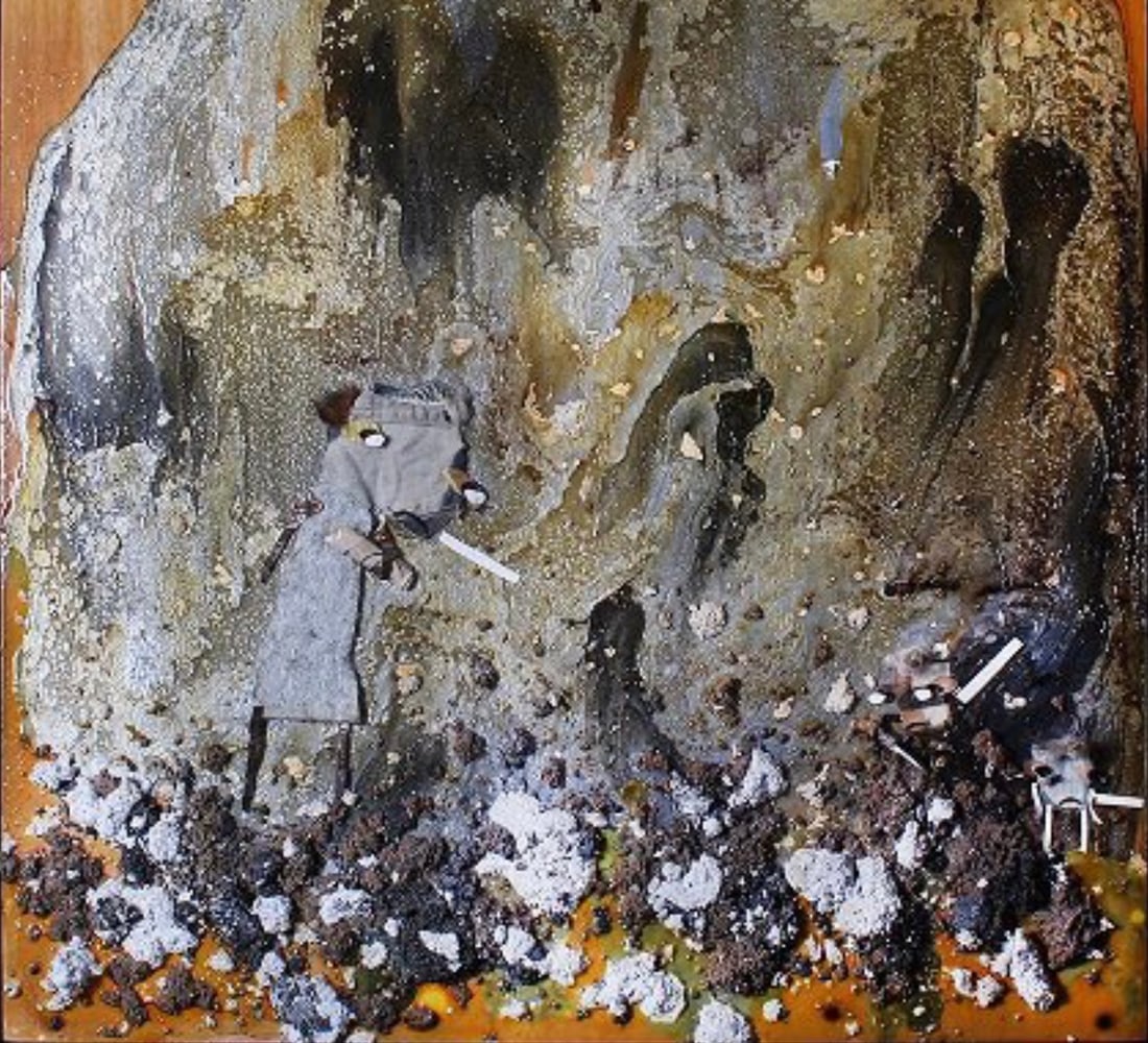 Jonathan Pylypchuk (b.1972) Mix Media Painting Signed: Jonathan Pylypchuk (b. 1972) Canadian (AKA Rudy Bust) Dated and Signed verso. Have emails from the artist. Year: 2008 Mix Media using watercolor, ink, sand, gesso, polyurethane. Weight 31 pound.