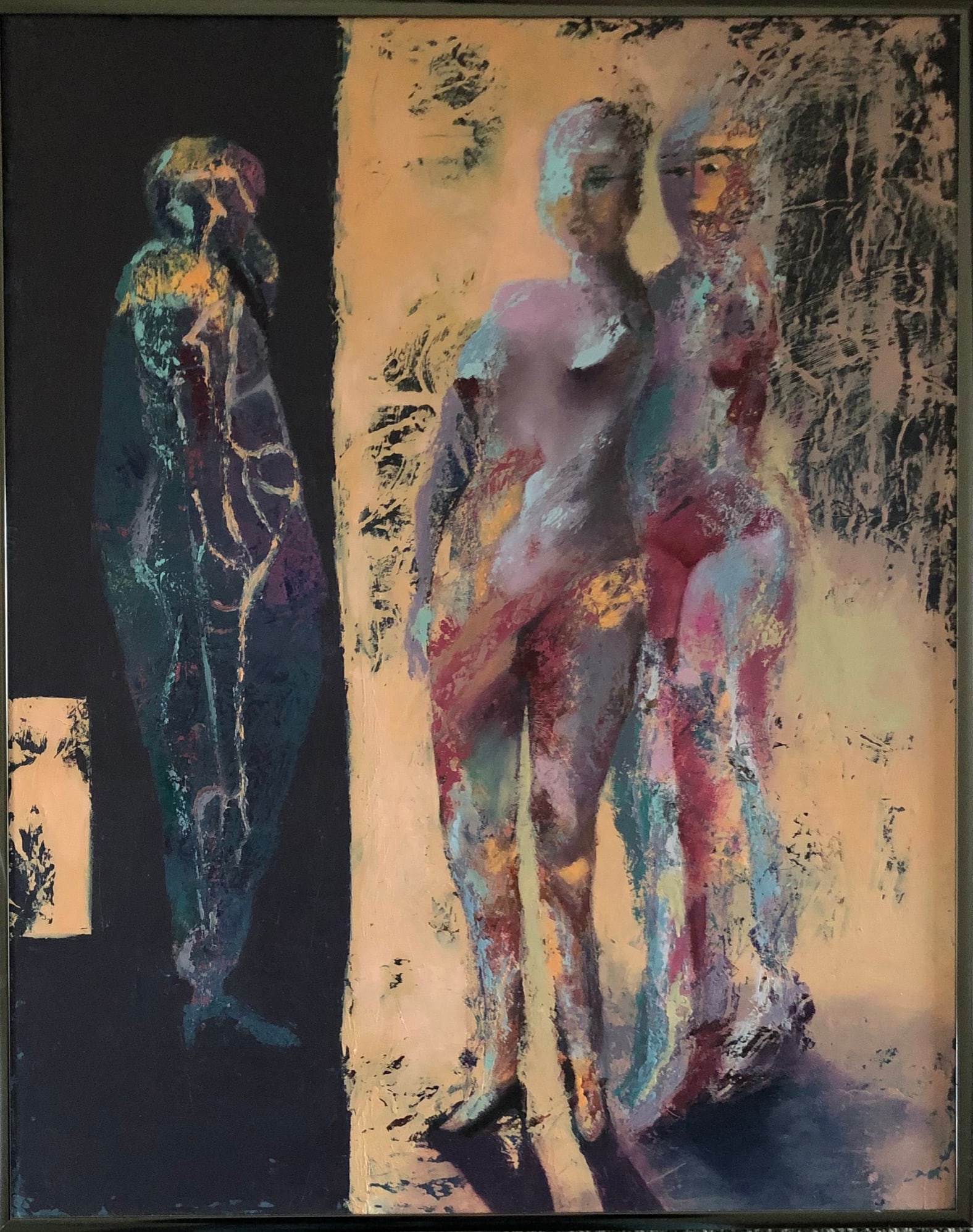 Ellen Kieffer - Mix Media Painting: Ellen Kieffer- Mix Media Painting Signed Verso Frame: 20 1/4 x 16 1/4" Kieffer was a bay area artist w/ a Masters of Fine Arts in Printmaking. Her first montypes were in the mid 1980's and she
