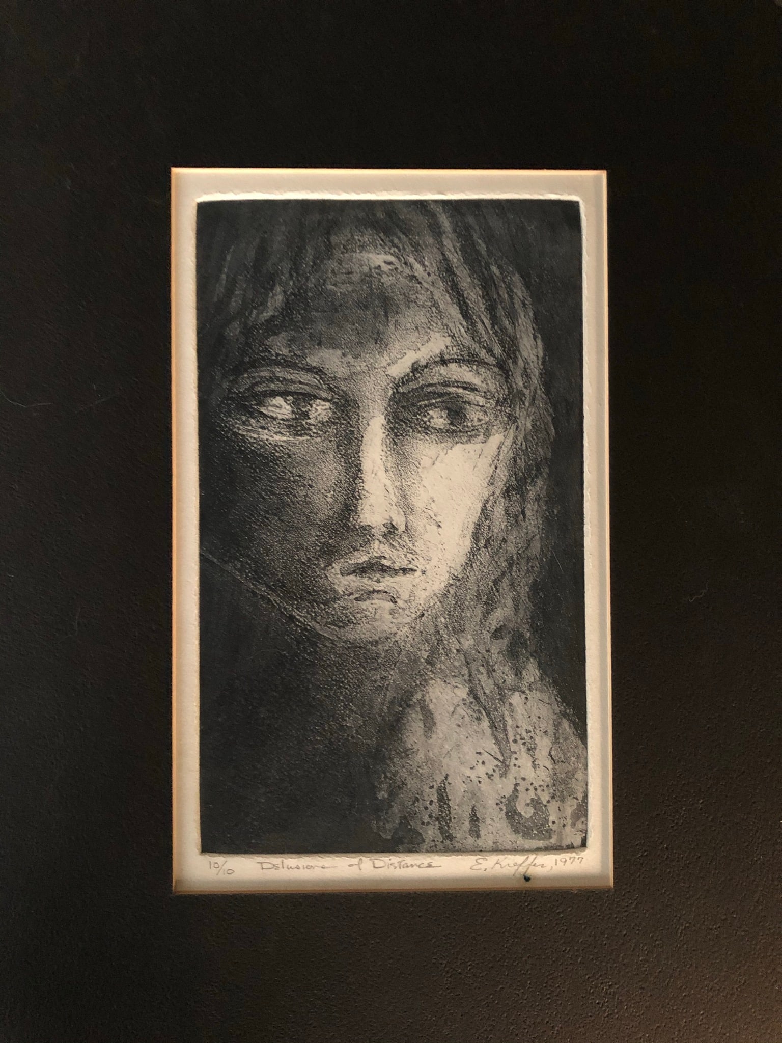 Ellen Kieffer " Delusions of Distance": Ellen Kieffer " Delusions of Distance" Edition 10/10 Signed lower right Year: 1977 Print: 13 3/4 x 9 3/4" Mat: 16 1/4 x 12 can ship w/out Mat Kieffer was a bay area artist w/ a Masters of Fine Arts