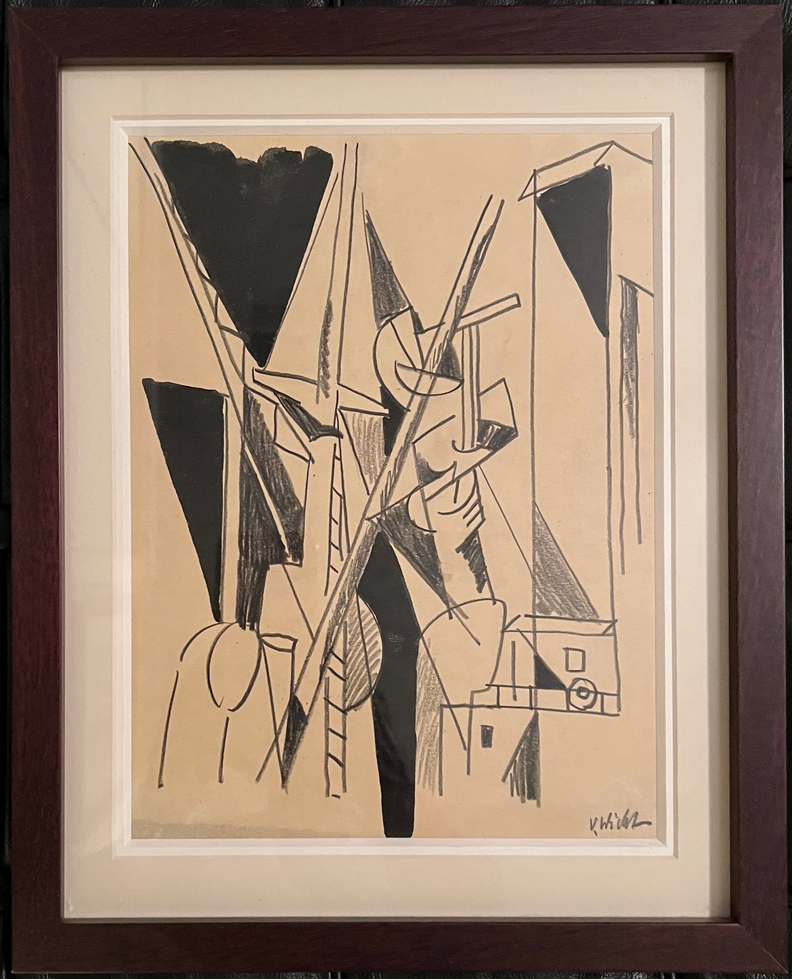 John Von Wicht - mid cntury ink and graphite signed: John Von wicht (American/German) (1888-1970) Mid century abstract ink and graphite on paper framed. Signed lower right. Frame: 14 1/2 x 11 1/2" Art: 10 3/4 x 8" Great abstract very nicely framed.