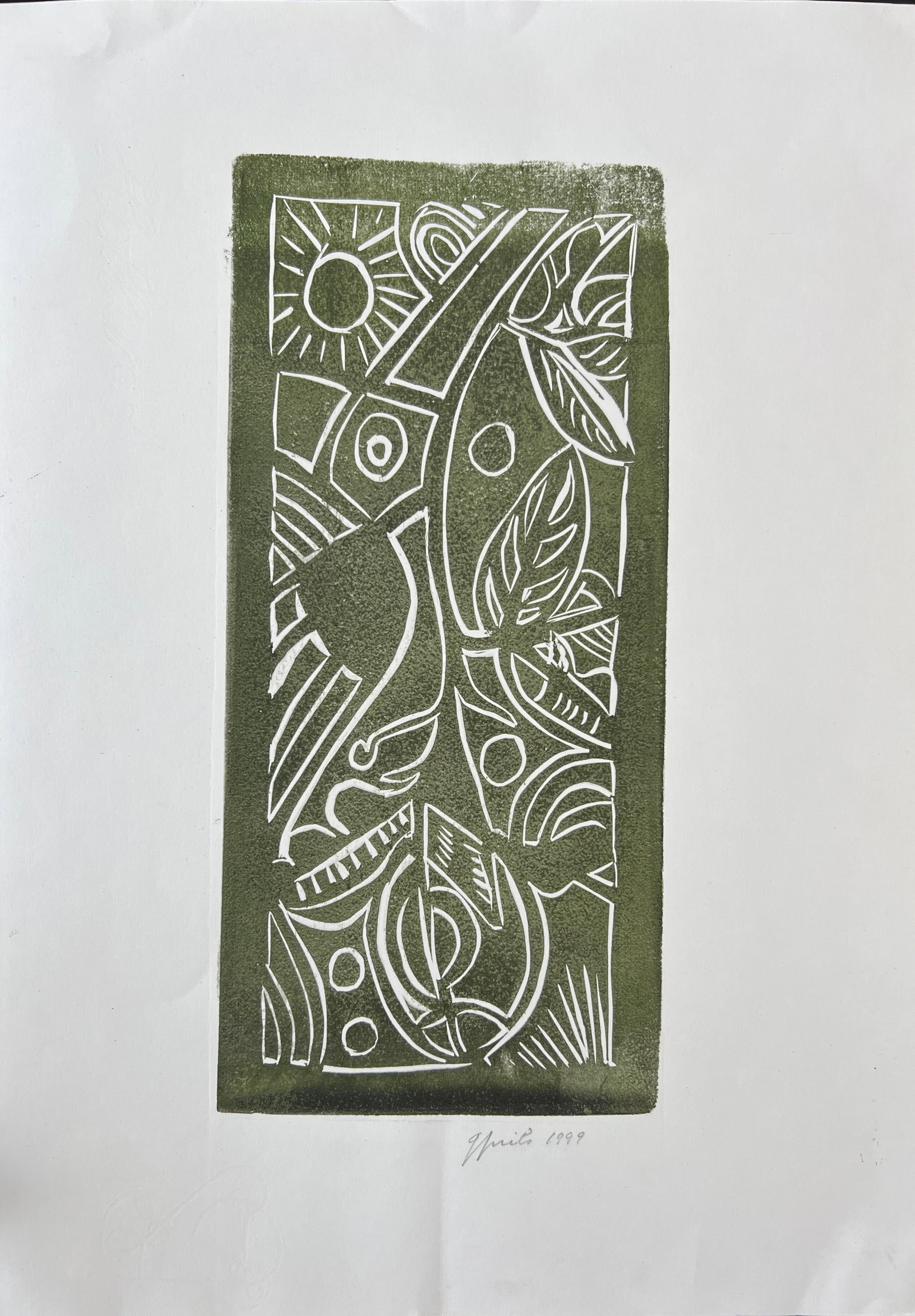 Gustaaf Prils (Belgian 1921-2006) Woodblock signed: Gustaaf Prils (Belgian 1921-2006) Woodblock. Signed pencil. Dated 1999. Dimension; Sheet 17.5 x 12.5, Image 12.75 x 6.