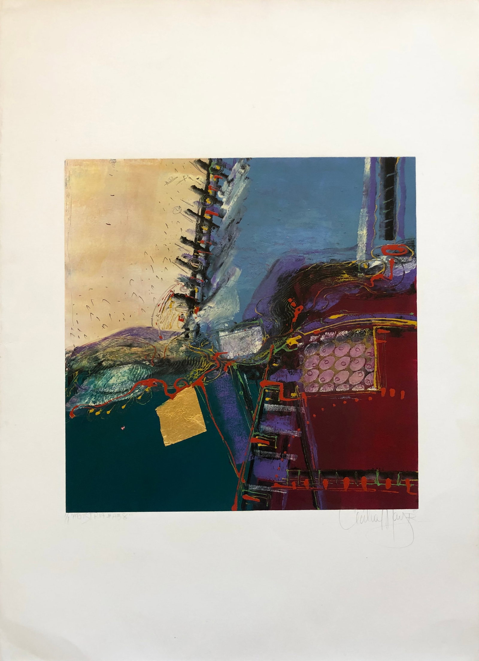 Cecilia Mayr- Mix medium painting mono print: Cecilia Mayr - Title: Abistra # 8 1/1 Signed lower right. Monoprint mix medium painting 30 x 21 3/4"