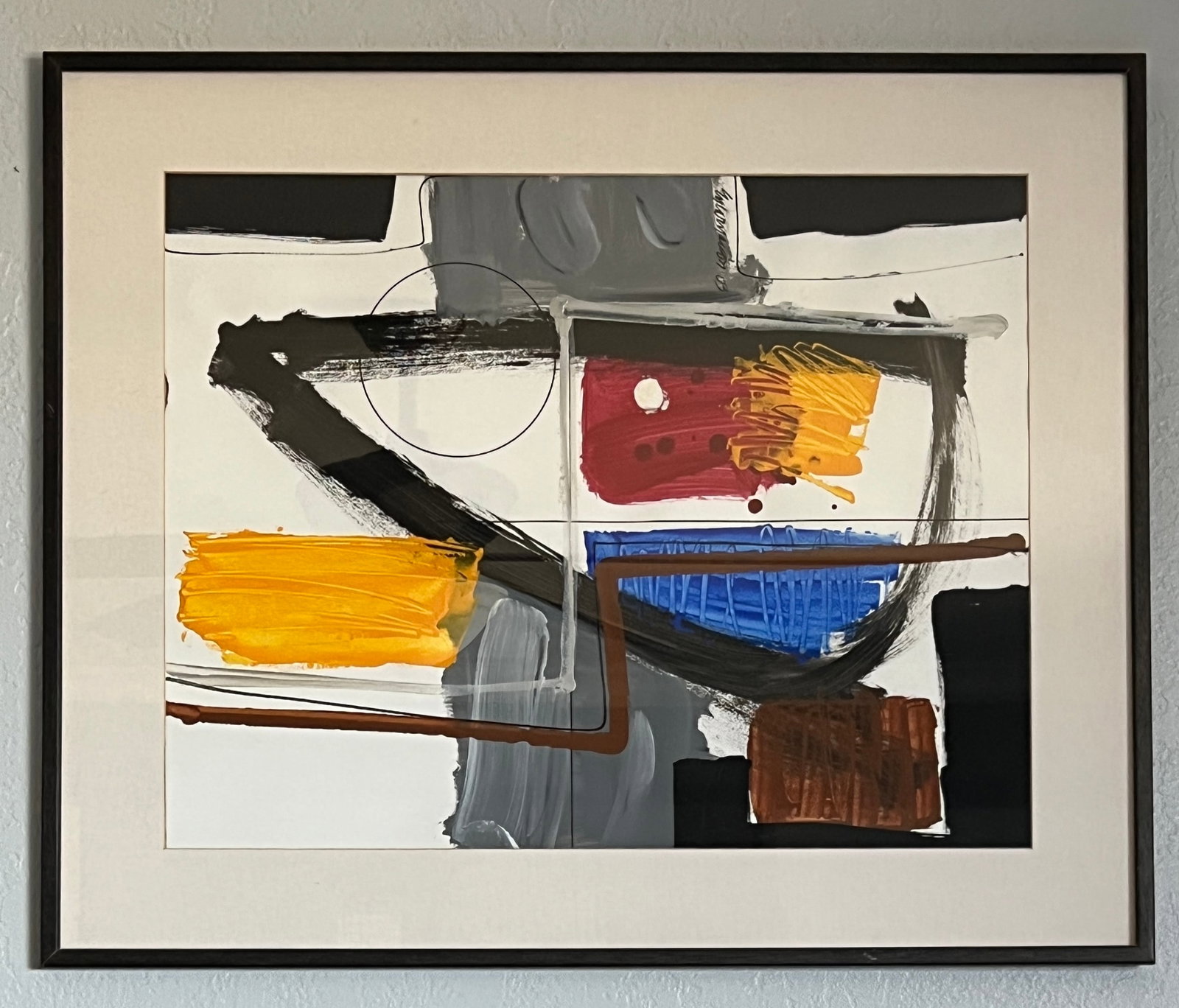 Ronaldo Encarnacion - Abstract painting: Ronaldo Encarnacion (Cuba) Abstract painting on paper. Signed and Dated '03. Vivid vibrant colors what he is known for. Frame: 24 3/4 x 30" Sight: 18 1/4 x 23 1/2"