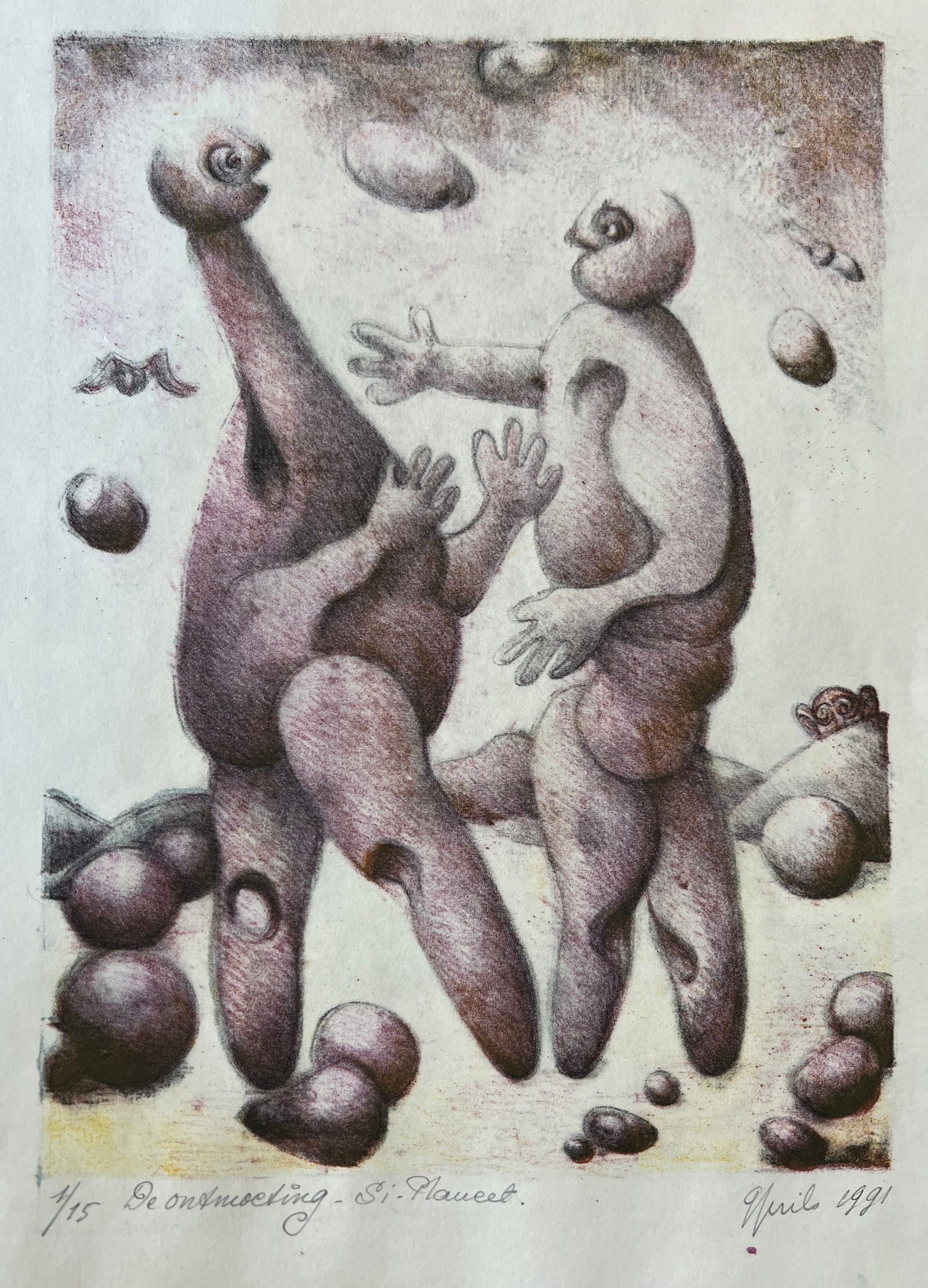 Gustaaf Prils (Belgian 1921-2006) surreal lithograph, signed/dated - 2