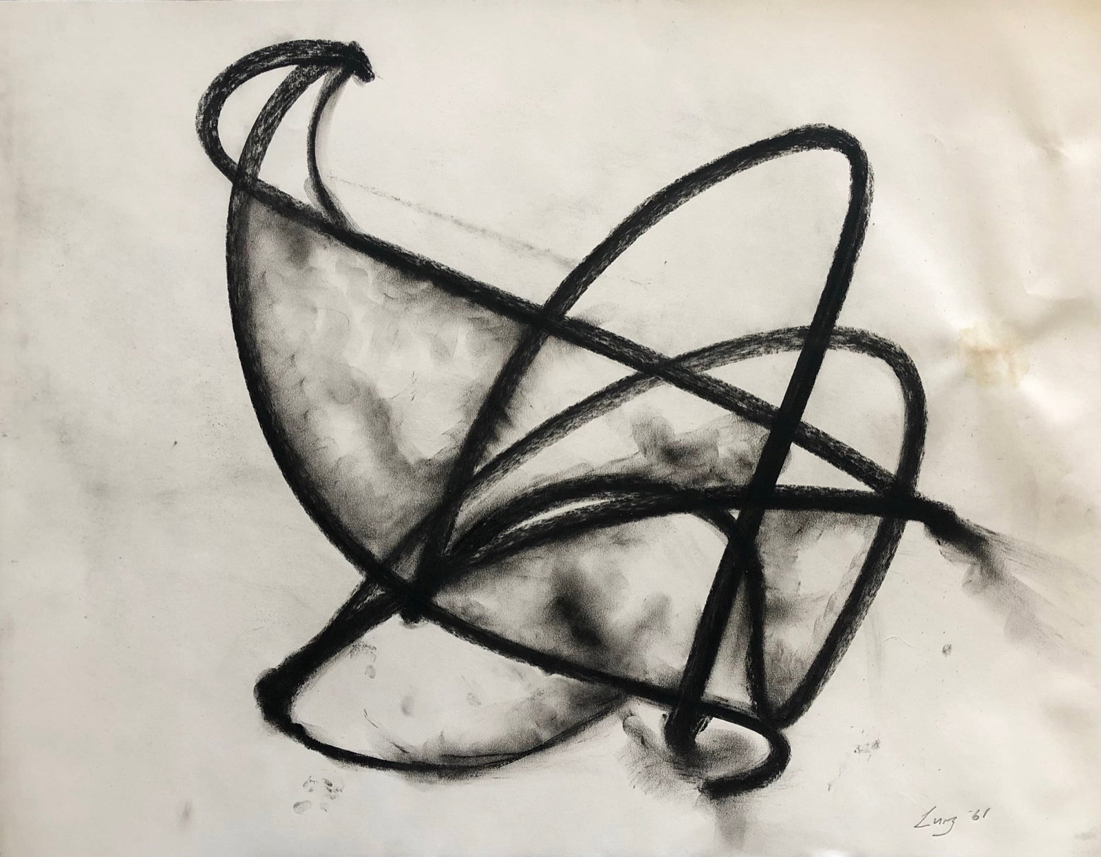 Luiz - Mid Century Abstract: Luiz- Signed and Dated '61 Charcoal -Abstract Dimension: 18 x 23