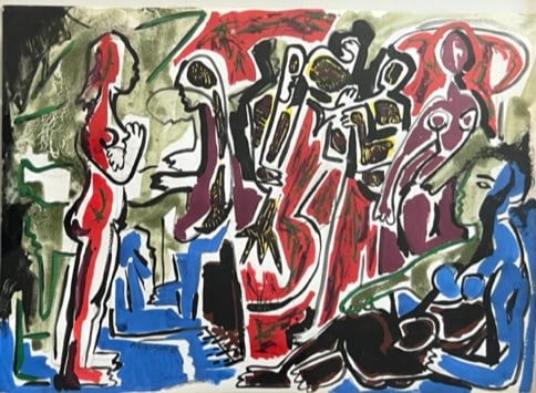 Ana Golobart (b. 1959) - Abstract painting figures: Ana Golobart (b. 1959) - abstract painting - figures Framed: 12 1/2 x 16" Sheet : 9 1/2 x 13"