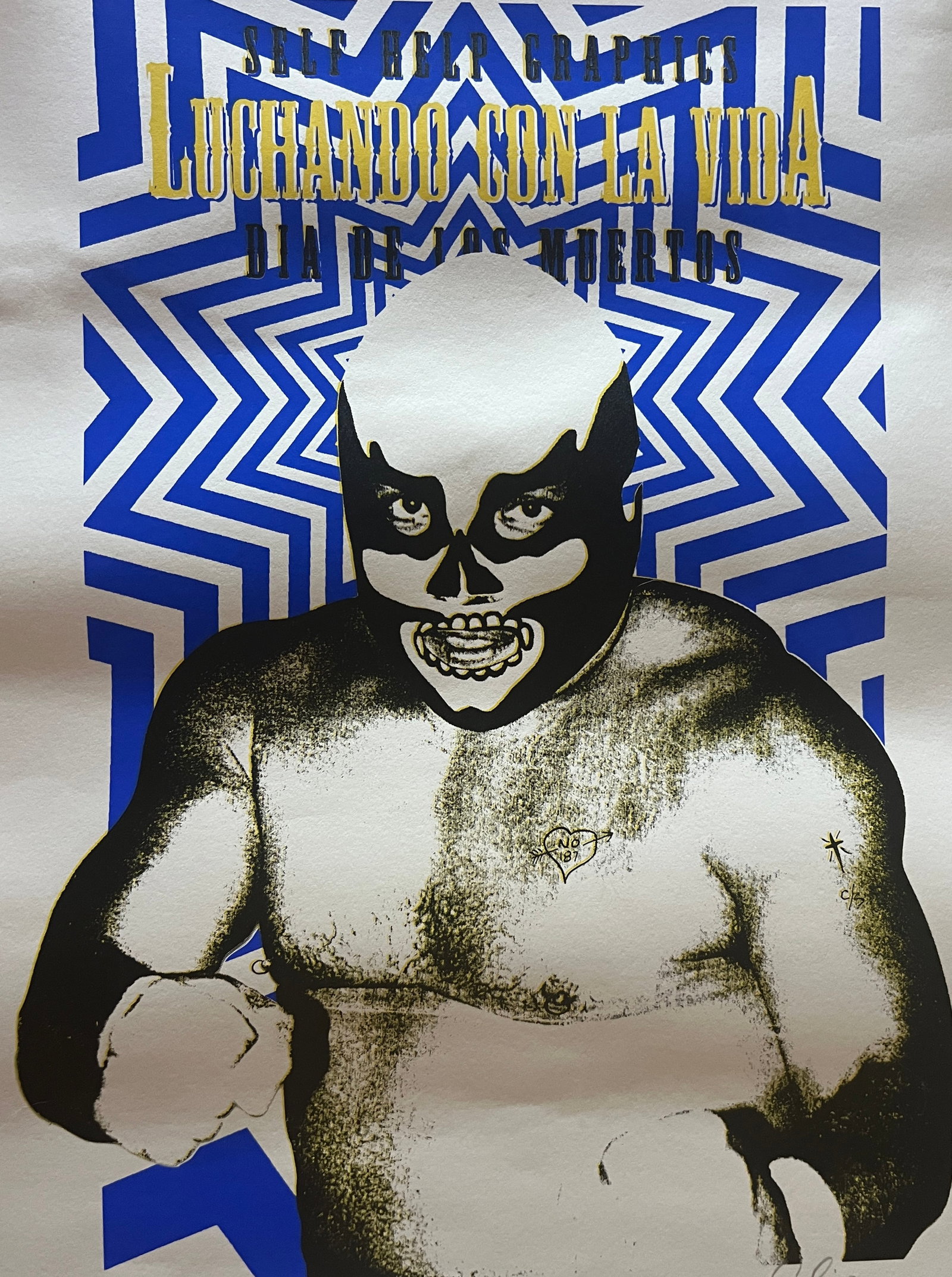 Carlos Rodriguez (AKA Carlos Mare) -Lithograph signed: Carlos Rodriguez (AKA : Carlos Mare) Luchando Con La Vida - Dia De Los Muertos Edition # 37 / 44 Signed lower right. Dimension : 28 x 22" SHG watermark bottom Strong colors Scarce print