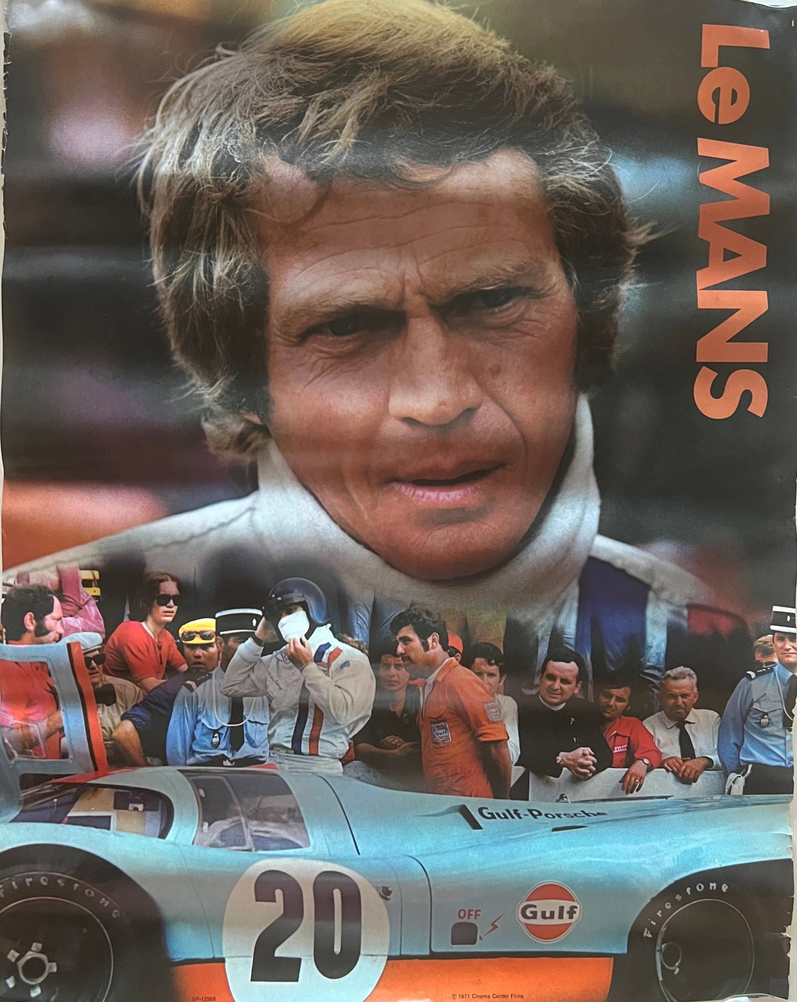 Steve McQueen -LeMans 1971 original poster: ORIGINAL 1971 LeMans movie poster - SP-12988 1971 Cineman Center Films Dimension: 21 3/4 x 17" Strong colors. This is an original GULF PROMOTIONALmovie poster printed and issued by the studio when
