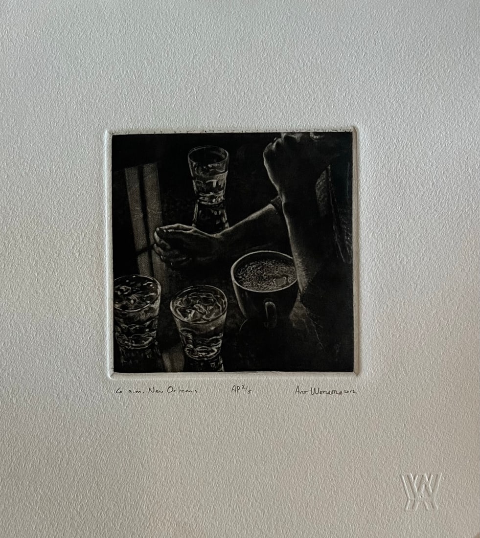 Art Werger (1955-) Mezzotint: Art Werger (1955-) Title: 6 AM New Orleans Series: Time frames from Midnight to Midnight Year: 2002 Type: Mezzotint. Title inscribed in pencil under the image, signed and dated. AW= artist embossed