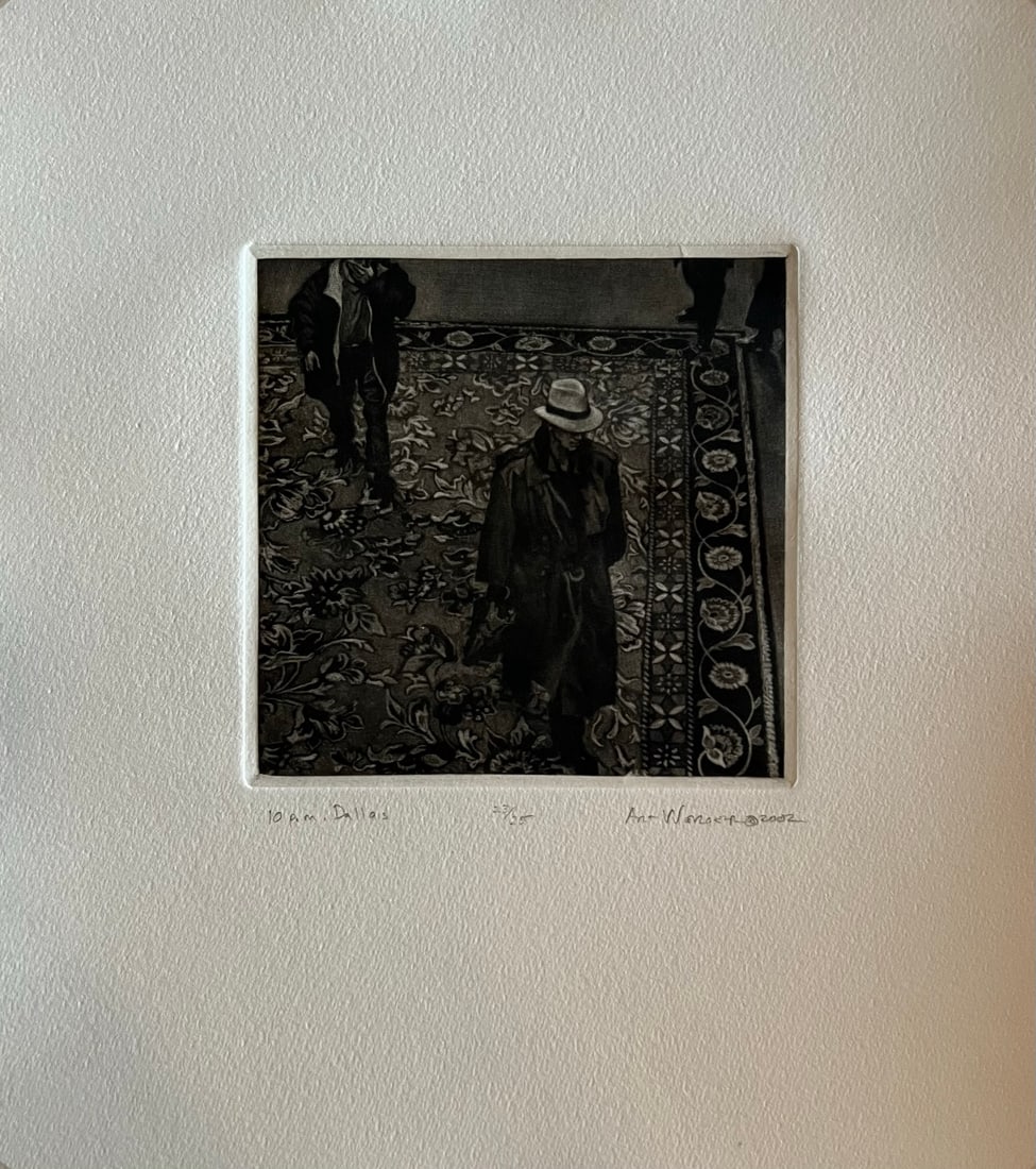 Art Werger (1955-) Mezzotint: Art Werger (1955-) Title: 10 PM Dallas Series: Time frames from Midnight to Midnight Year: 2002 Type: Mezzotint. Title inscribed in pencil under the image, signed and dated. AW= artist embossed stamp