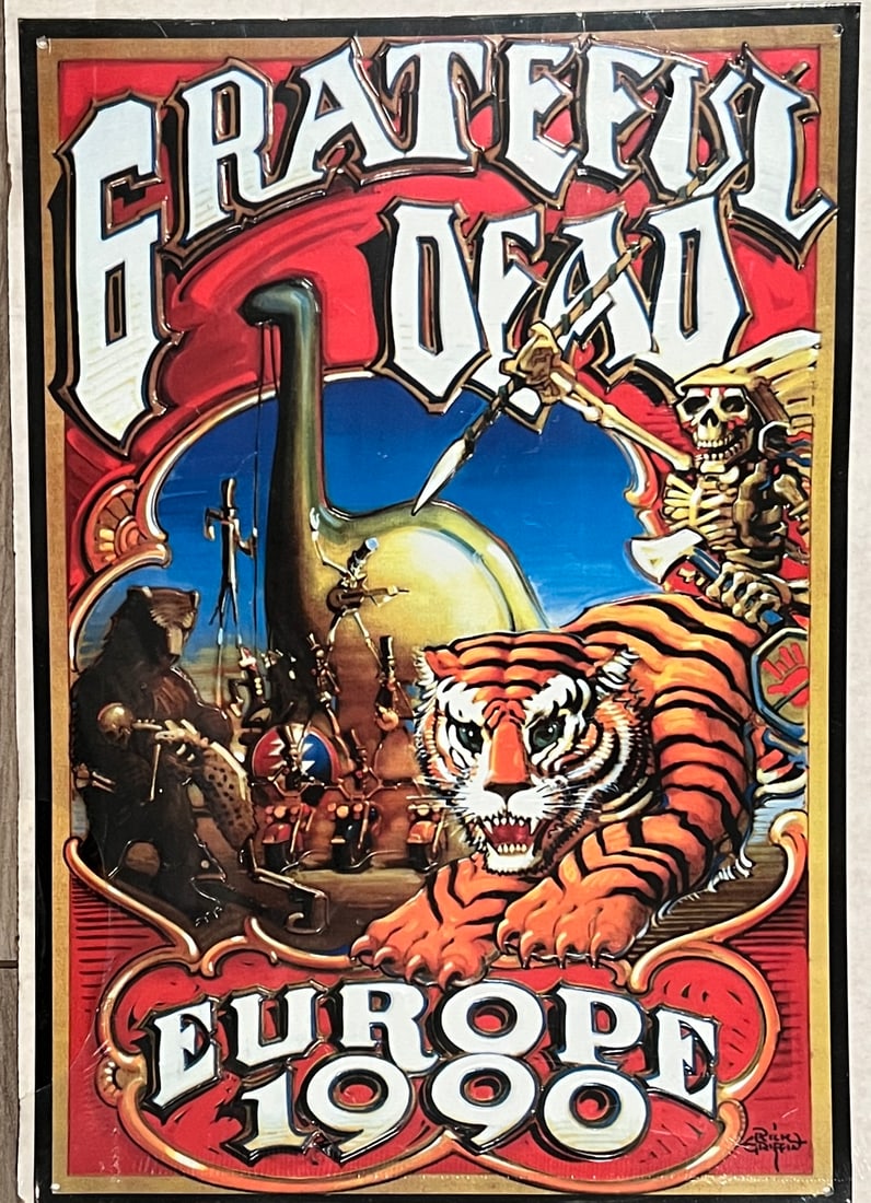 Grateful Dead-Europe 1990 Tour. Rick Griffin Art Metal Embossed !! In original plastic wrap.: Grateful Dead-Europe 1990 Tour. Rick Griffin Art Metal Embossed !! In original plastic wrap. Dimension 16 3/4 x 11 5/8"