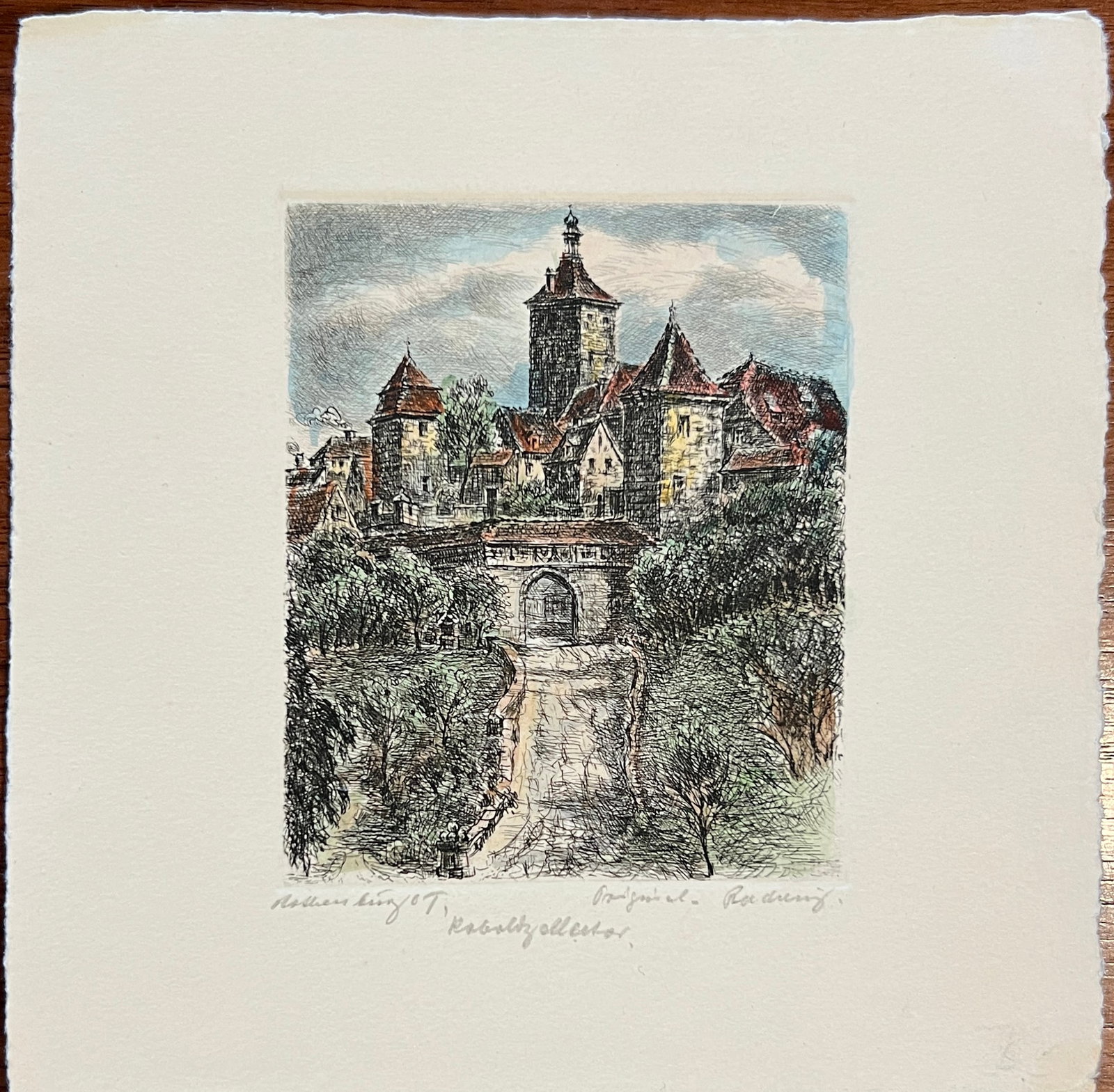 Hand colored etching of Rothenburg in Bavaria Germany - Signed (1 of 3)