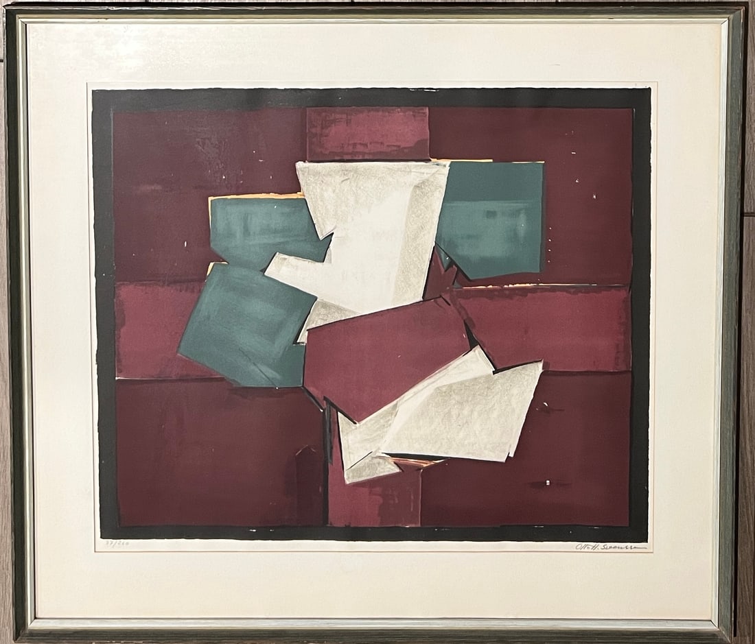 Otto Hans Svensson (1917-2004) 1960 Mid Century Lithograph: Otto Hans Svensson (1917-2004) DenmarkType: Lithograph Title: Construction Year: Circa 1960Dimensions: Framed: 25 x 28" Sight : 18 1/2 x 22" Distressed wood frame w/ Plexi.Svensson is known for his