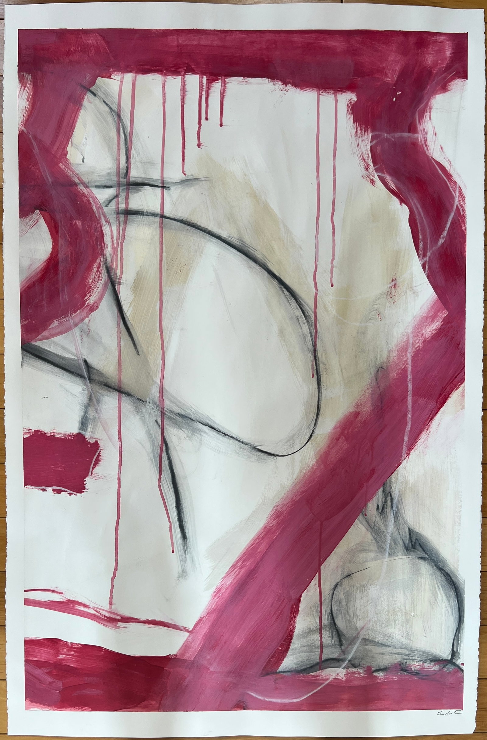 Large Abstract painting - signed Eliot -multi colored dripping abstract (1 of 2)