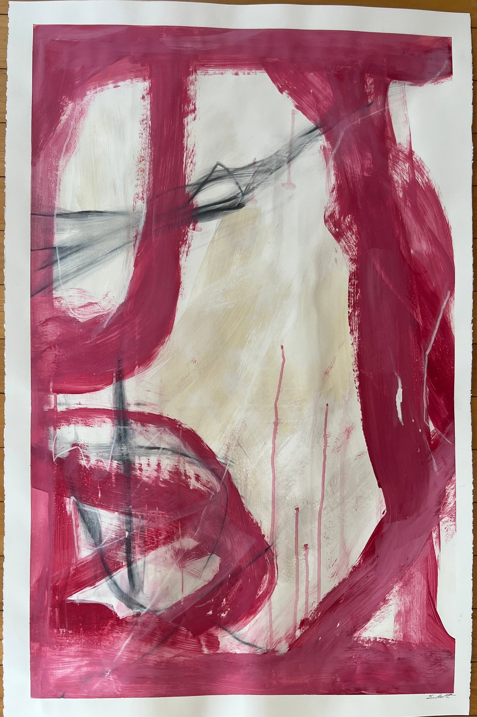 Large Abstract painting - signed Eliot -multi colored dripping abstract (1 of 2)
