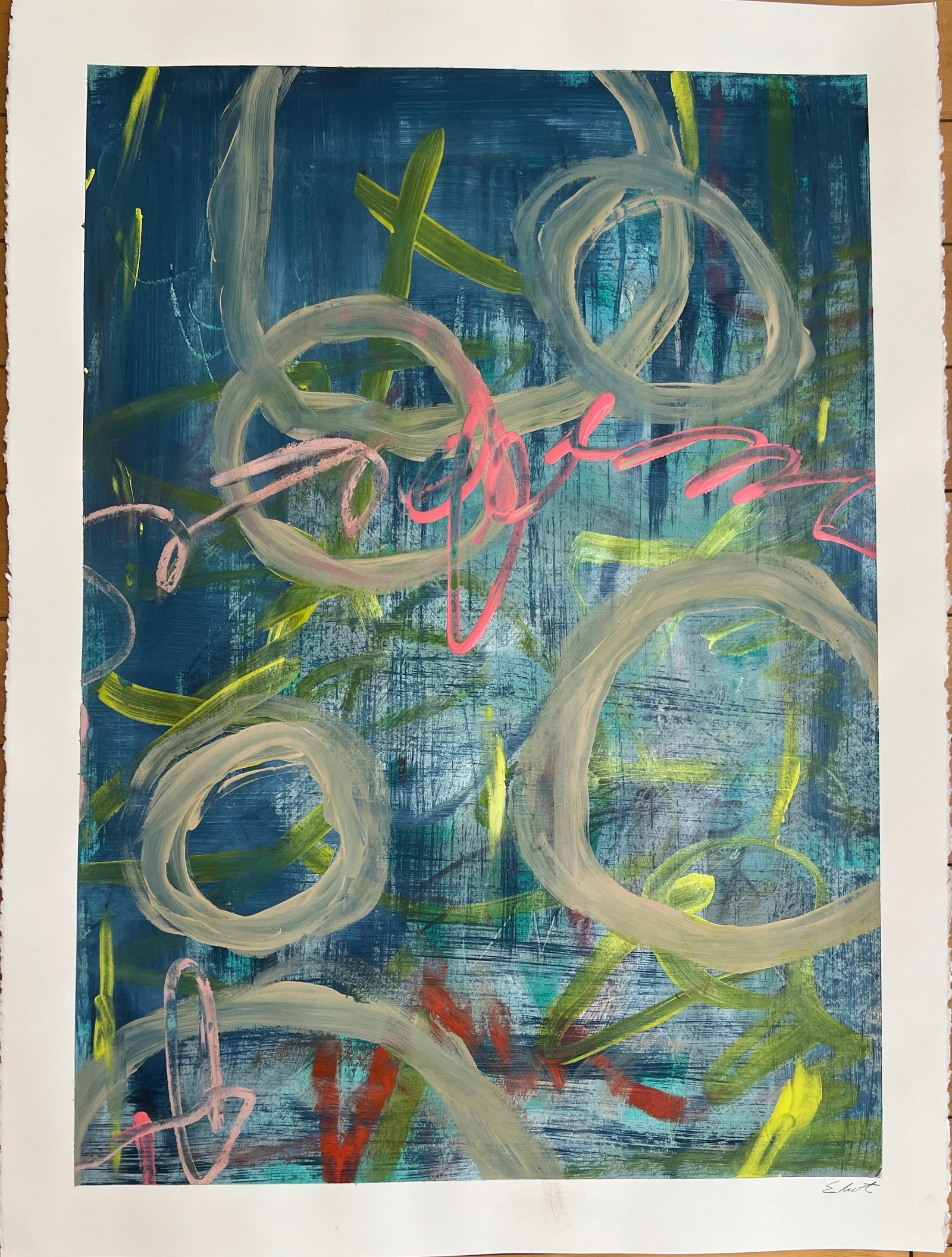 Abstract painting on paper, signed Eliot (1 of 2)