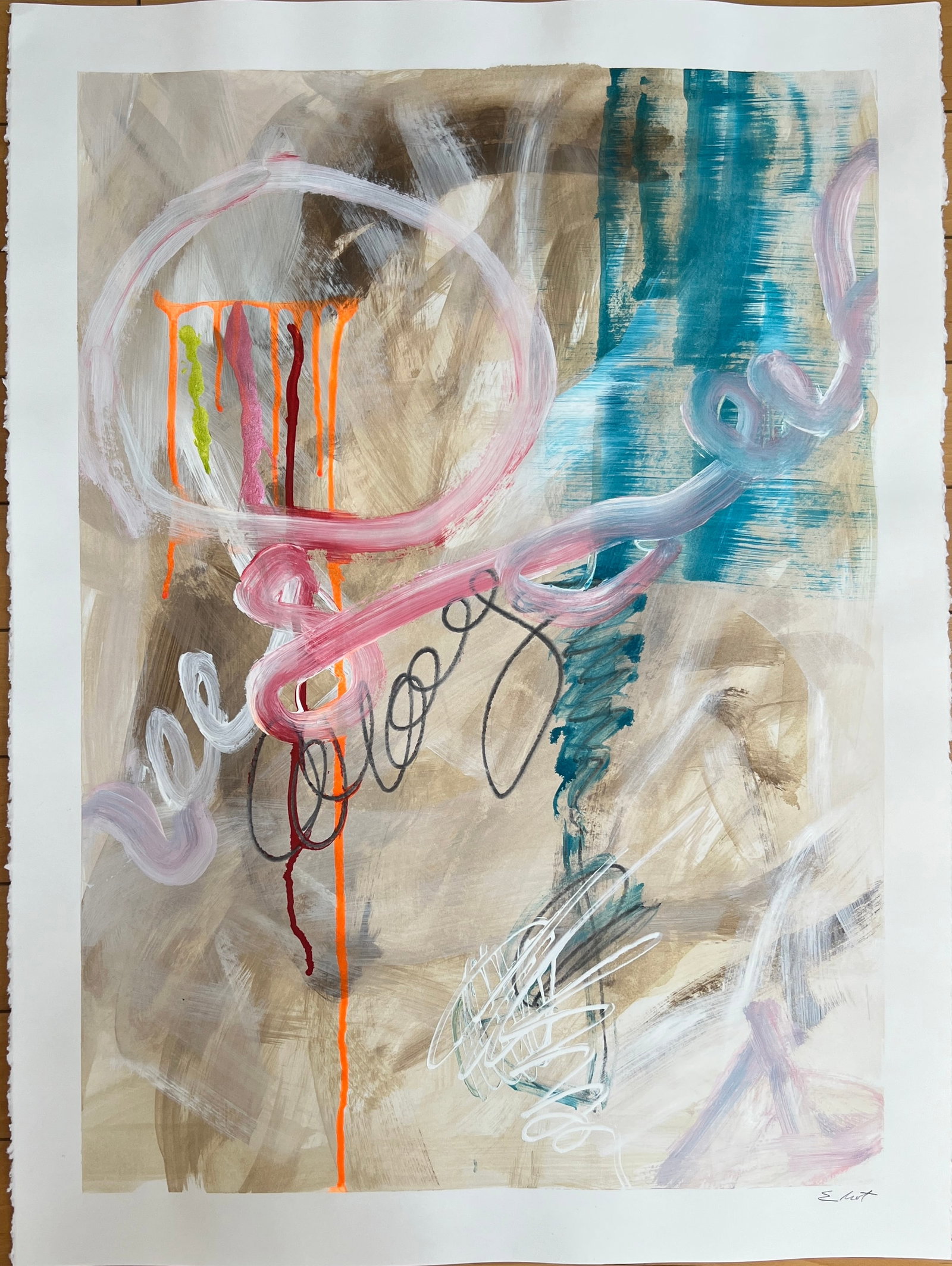 Abstract painting on paper, signed Eliot (1 of 2)