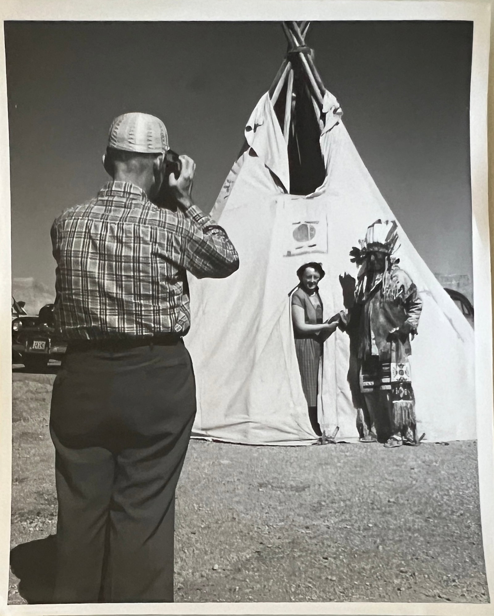 Marguerite Baker Johnson - Mid Century Photograph- Prominent Americana Photographer. Indian: Photographer : Marguerite Baker Johnson. Black and white Vintage Mid Century Photograph. Dimensions: 10 x 8". Signed Verso. Photo of Baker on Reservation - Johnson was a native of Brussles Belgium