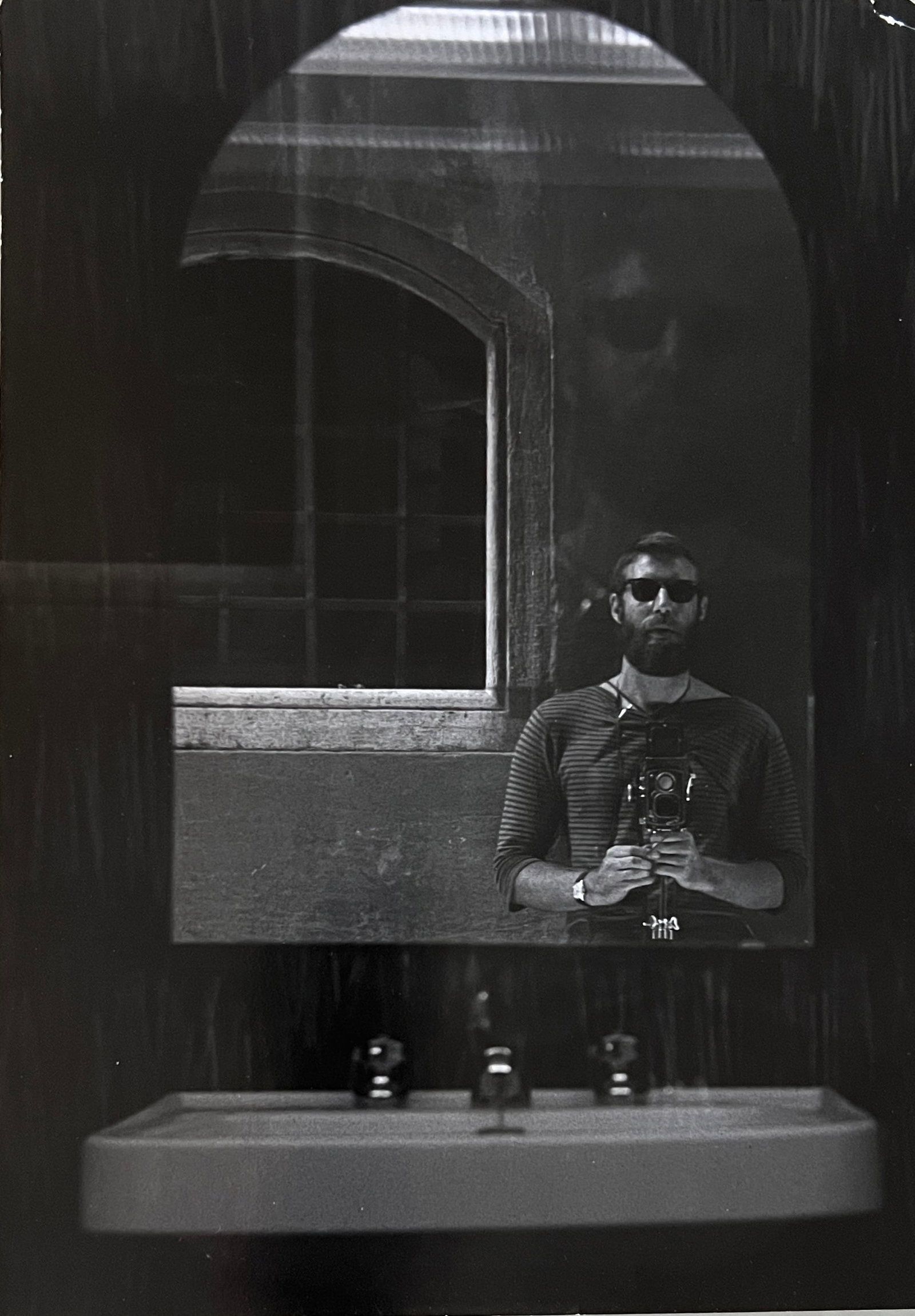 Lee Johnson photograph - Selfie of Lee Johnson - Lee Johnson stamp verso: Photographer : Lee Johnson. Black and white Vintage Mid Century Photograph. Dimensions: 12.5 x 9" lee johnson stamp Verso. lee's work appeared in Life Magazine, Fortune Magazine and many others throug
